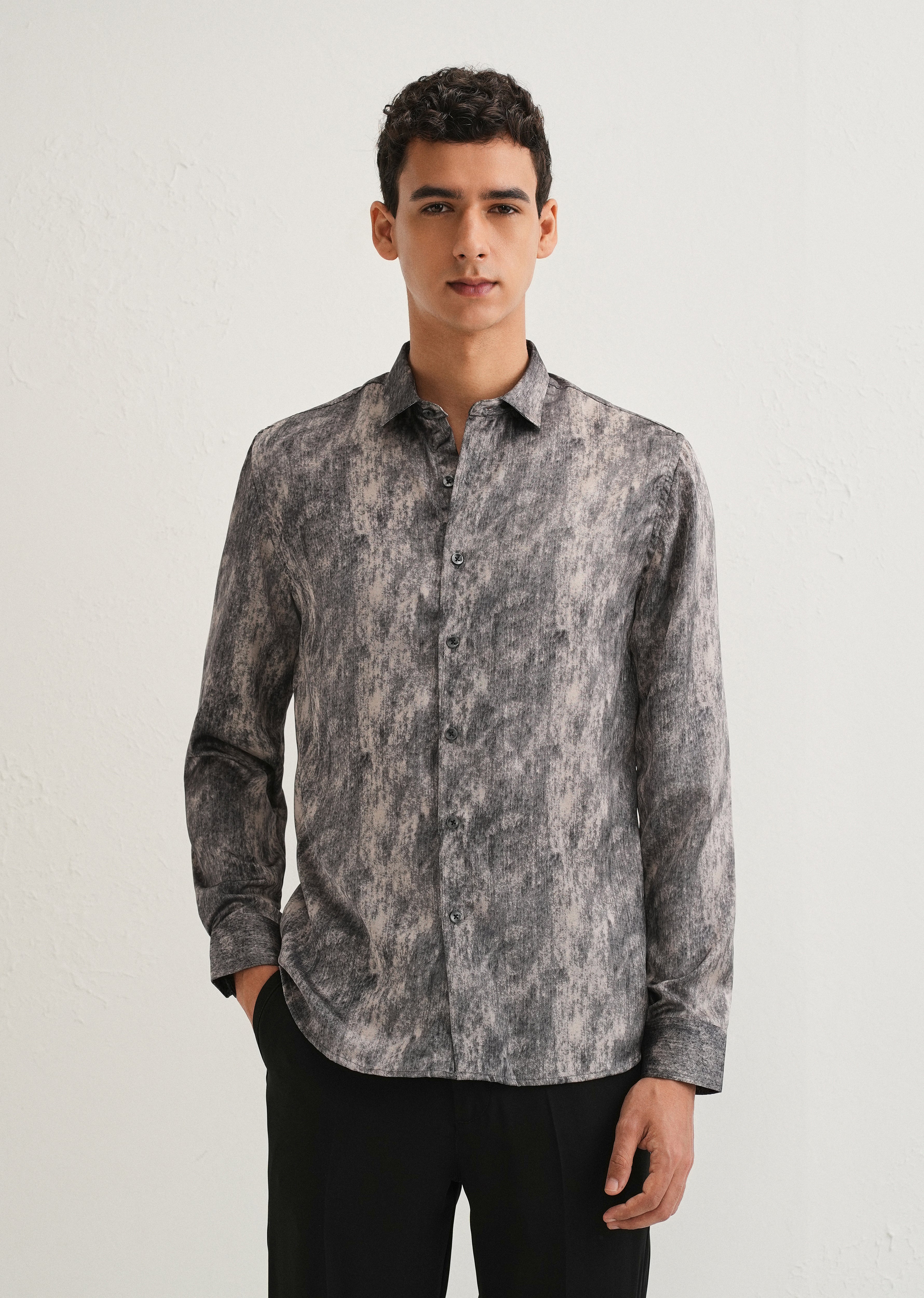 Grey Pink Fade Abstract Printed Shirt