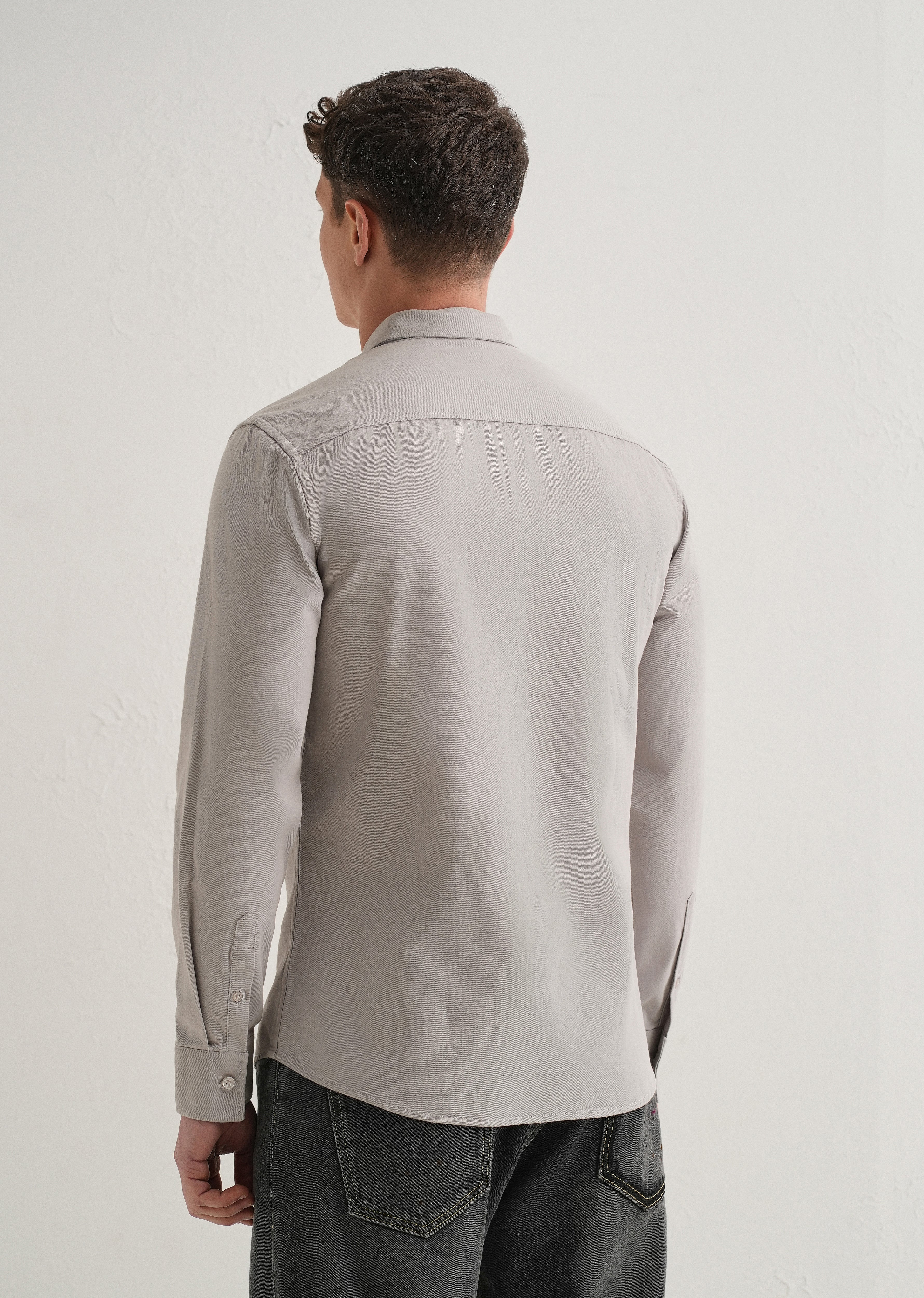 Grey Plain Double Pocket Shirt