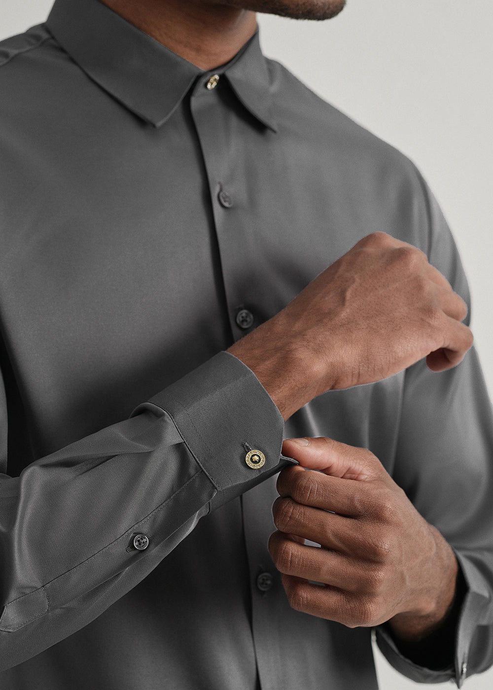 Grey Plain Stitchless Placket Shirt