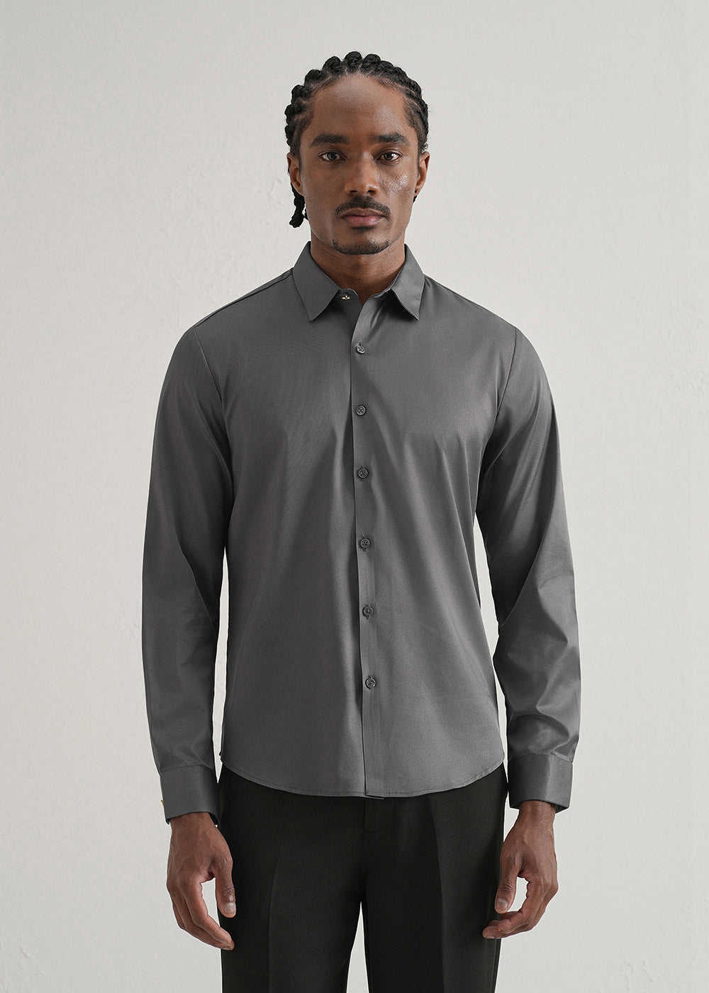 Grey Plain Stitchless Placket Shirt