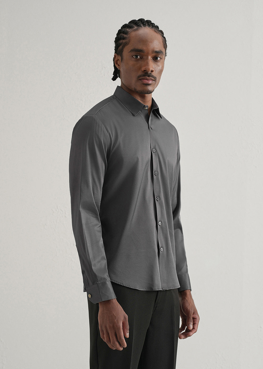 Grey Plain Stitchless Placket Shirt