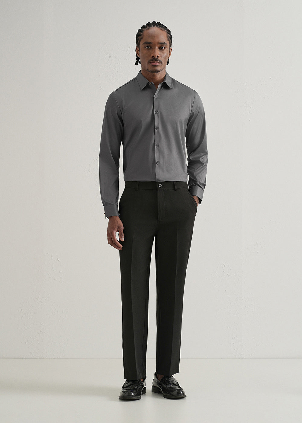 Grey Plain Stitchless Placket Shirt