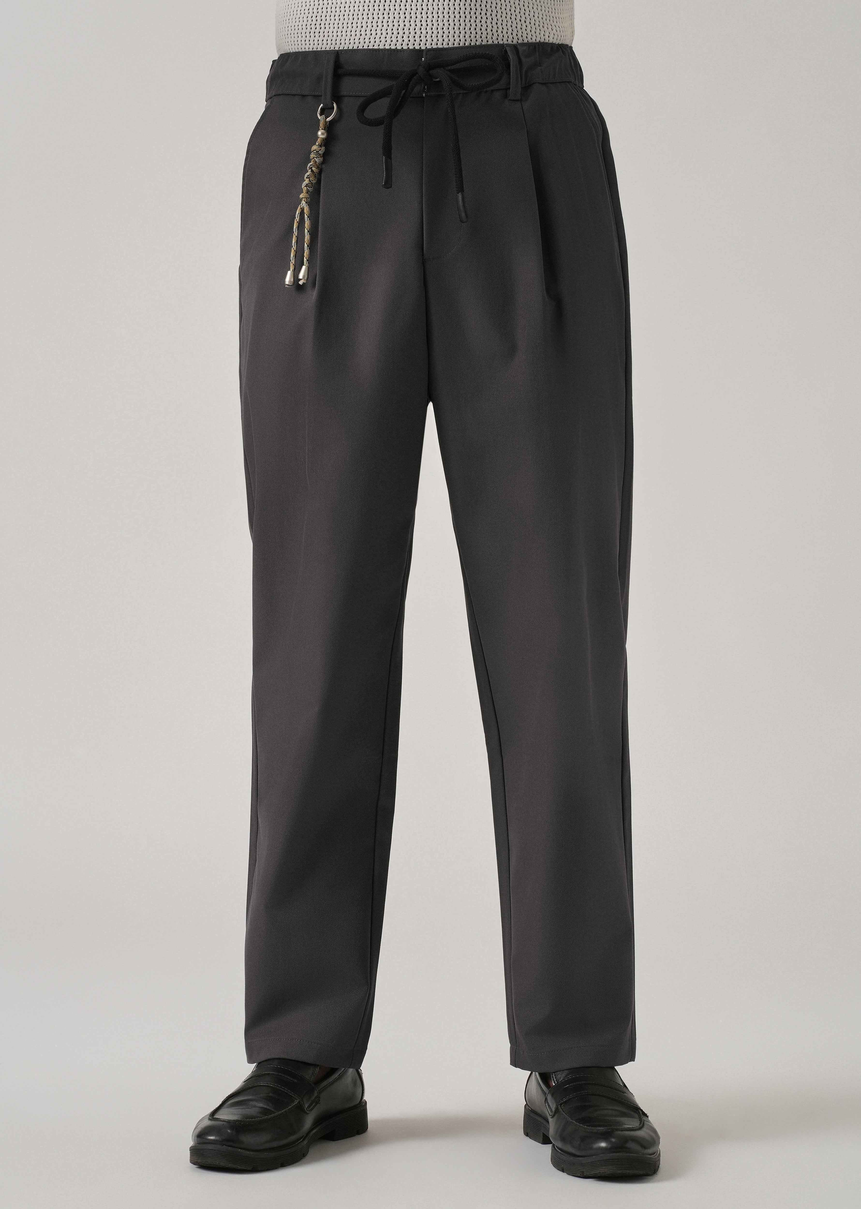 Grey Pleated Drawstring Pant