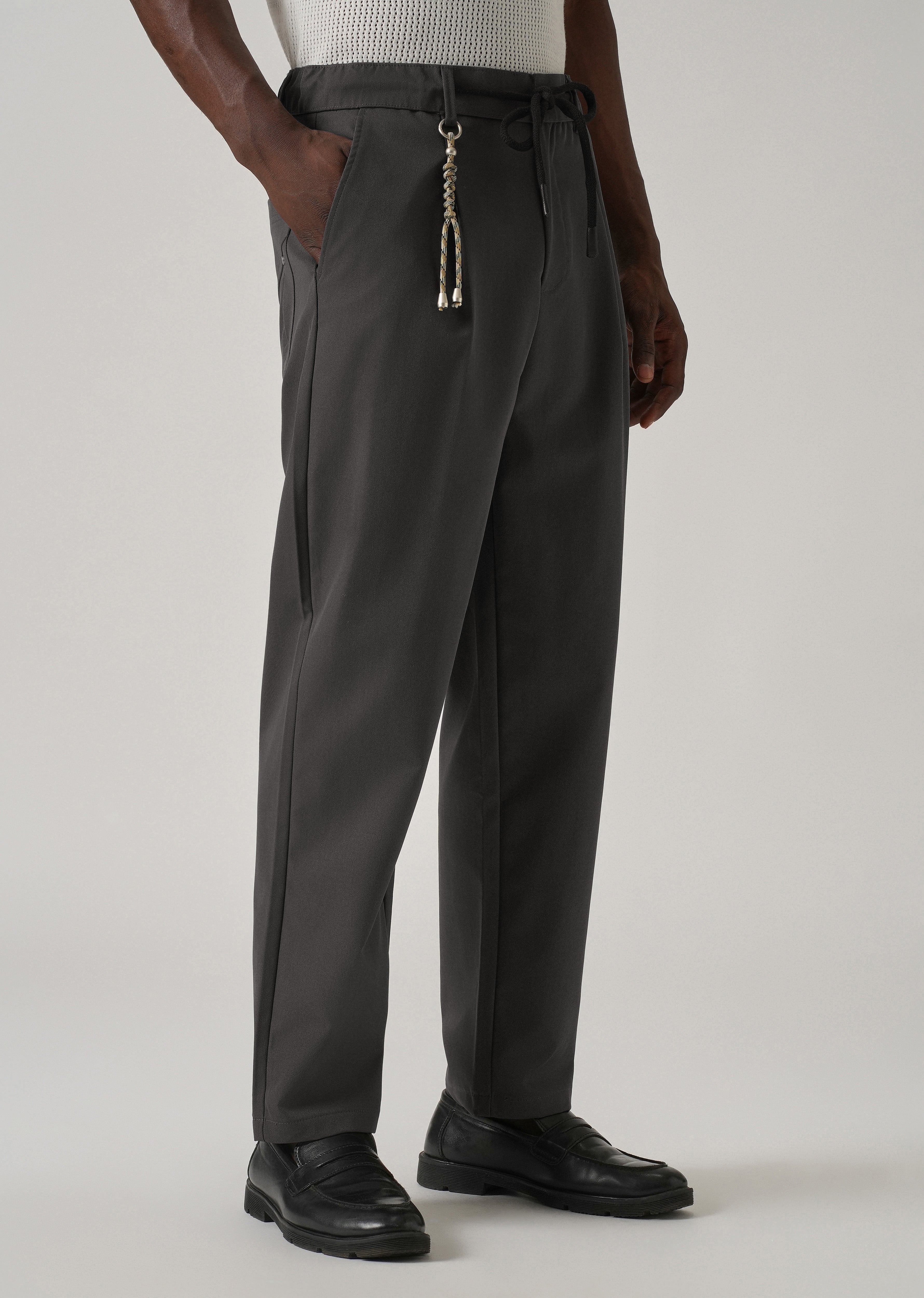 Grey Pleated Drawstring Pant