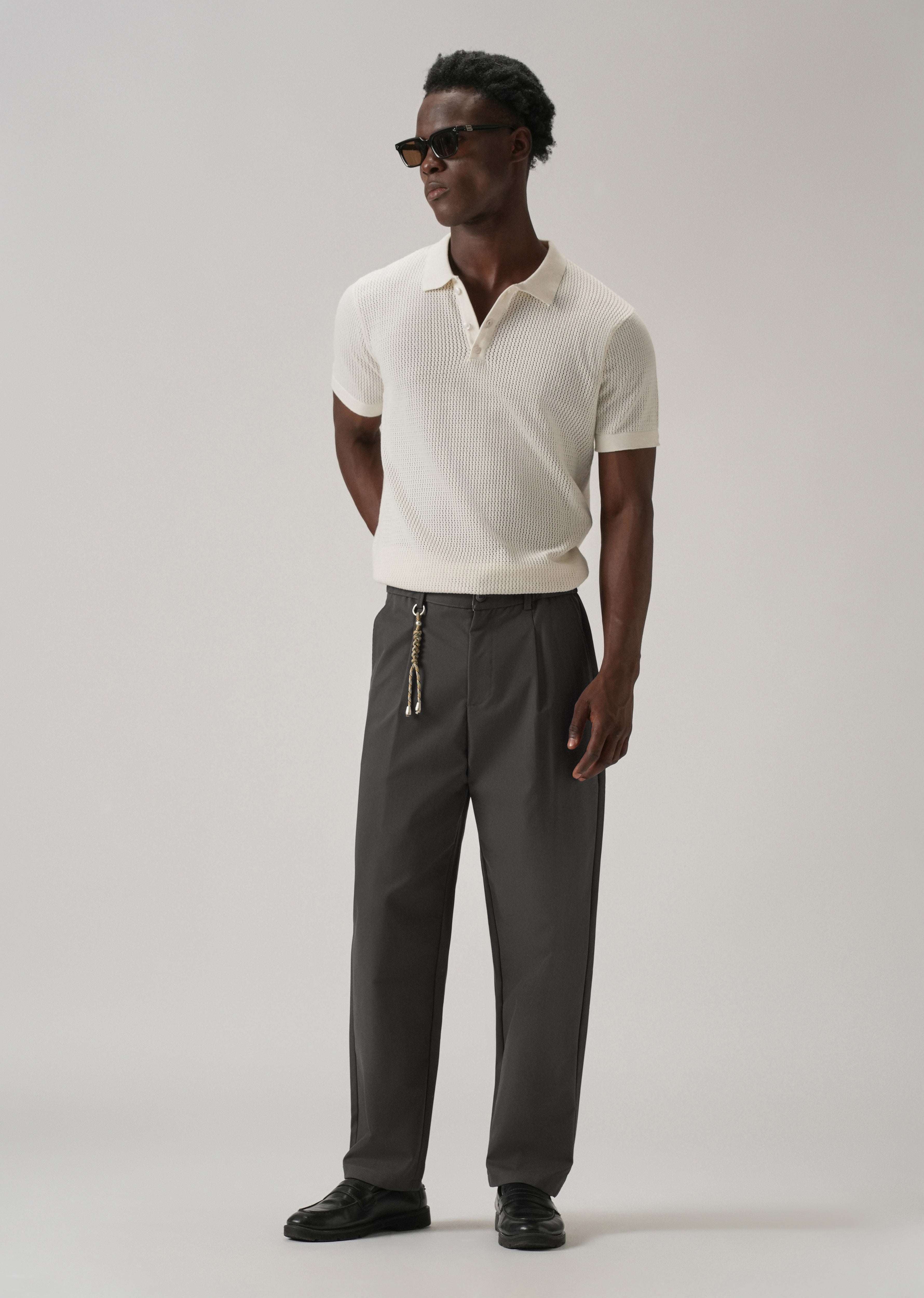Grey Pleated Drawstring Pant