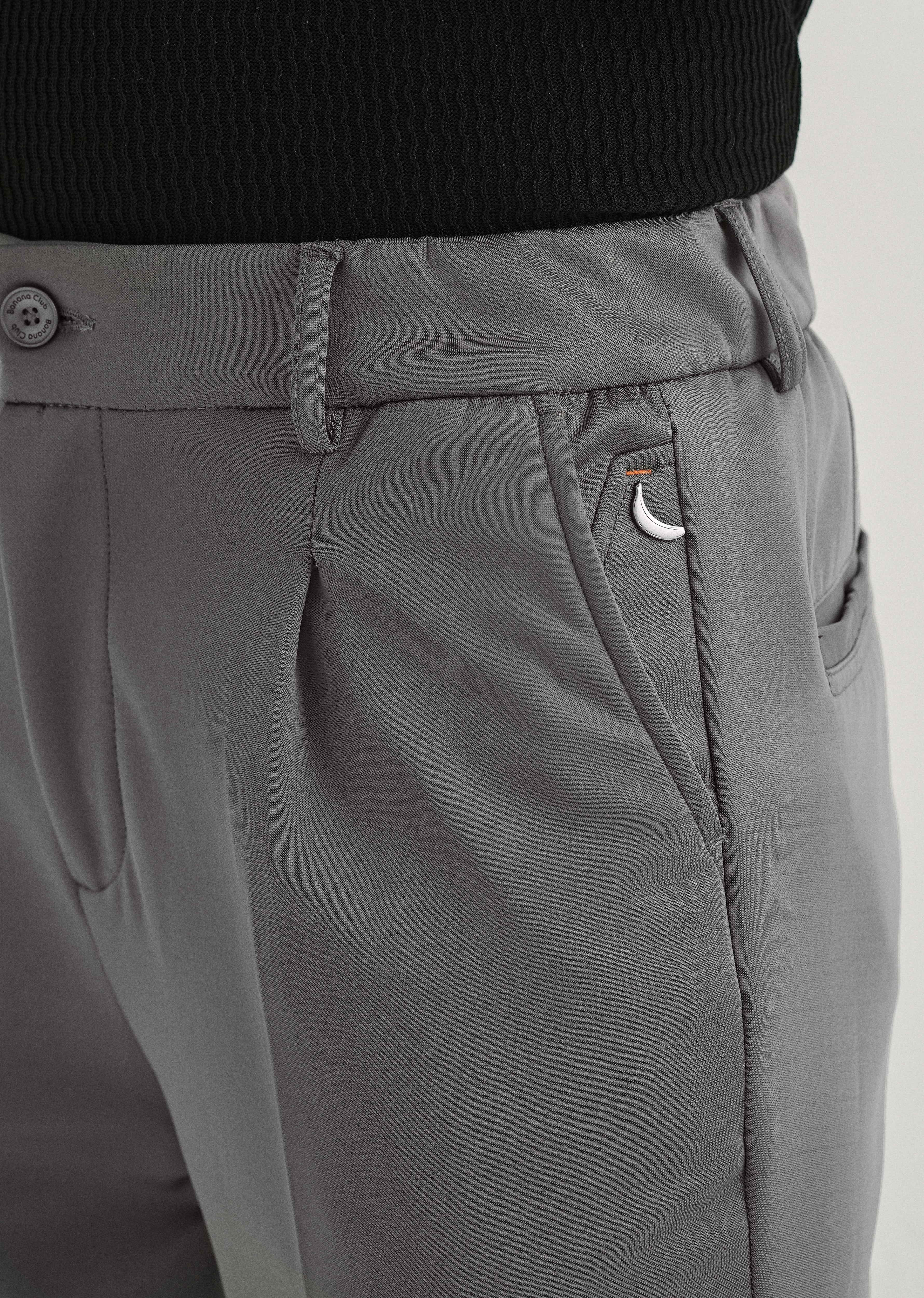 Grey Pleated Relaxed Fit Trousers