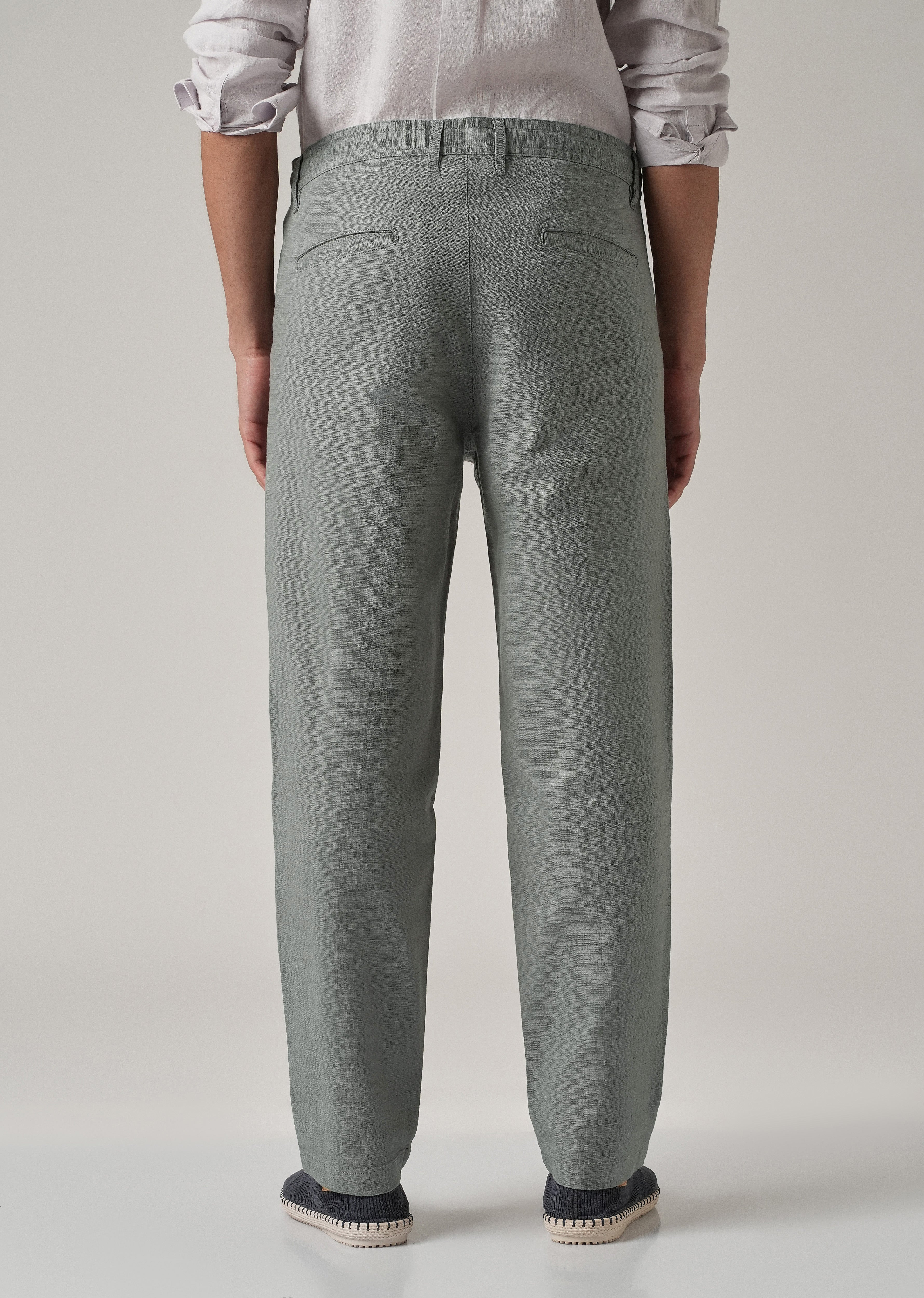 Grey Linen-Look Cotton Trousers