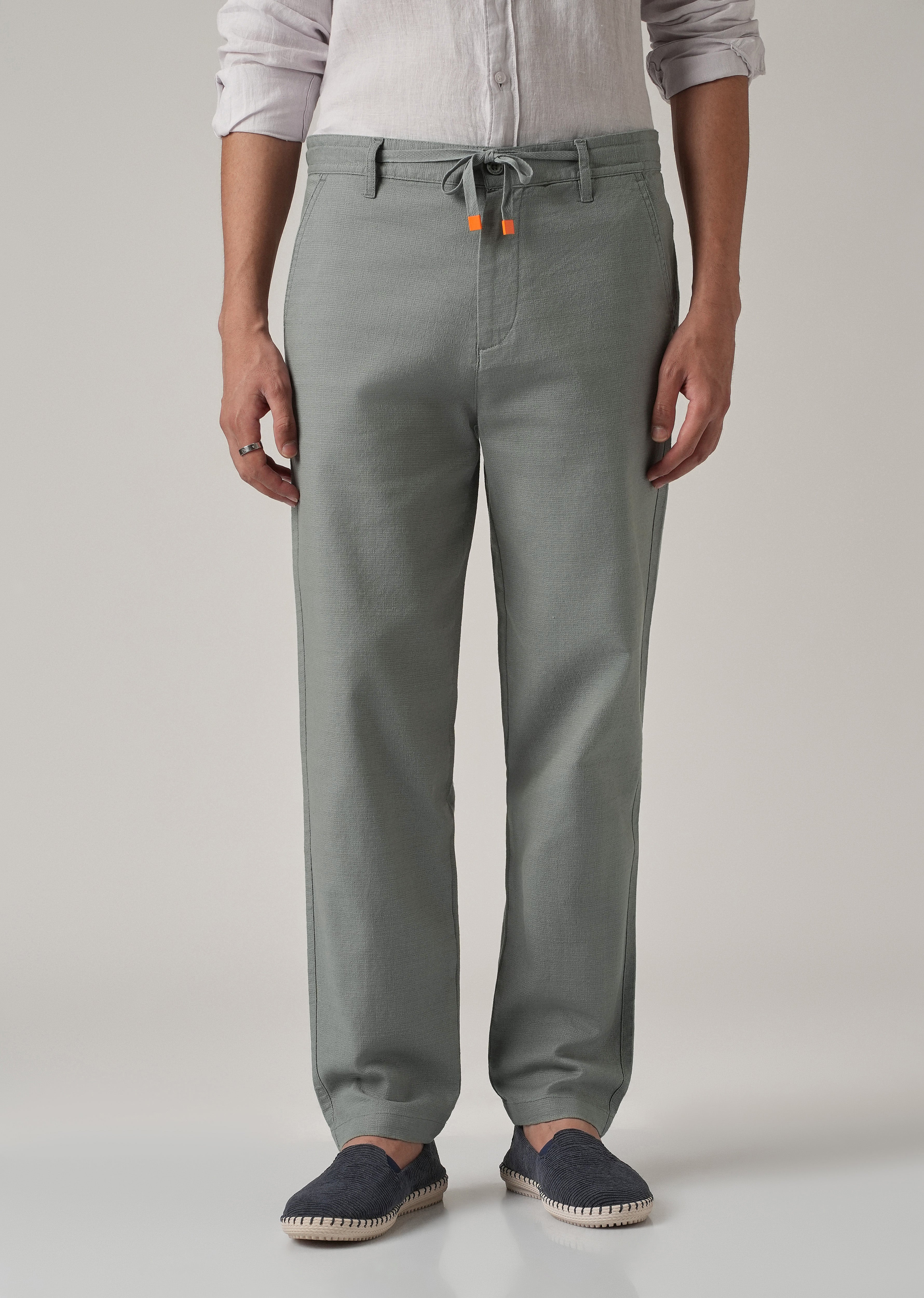 Grey Linen-Look Cotton Trousers
