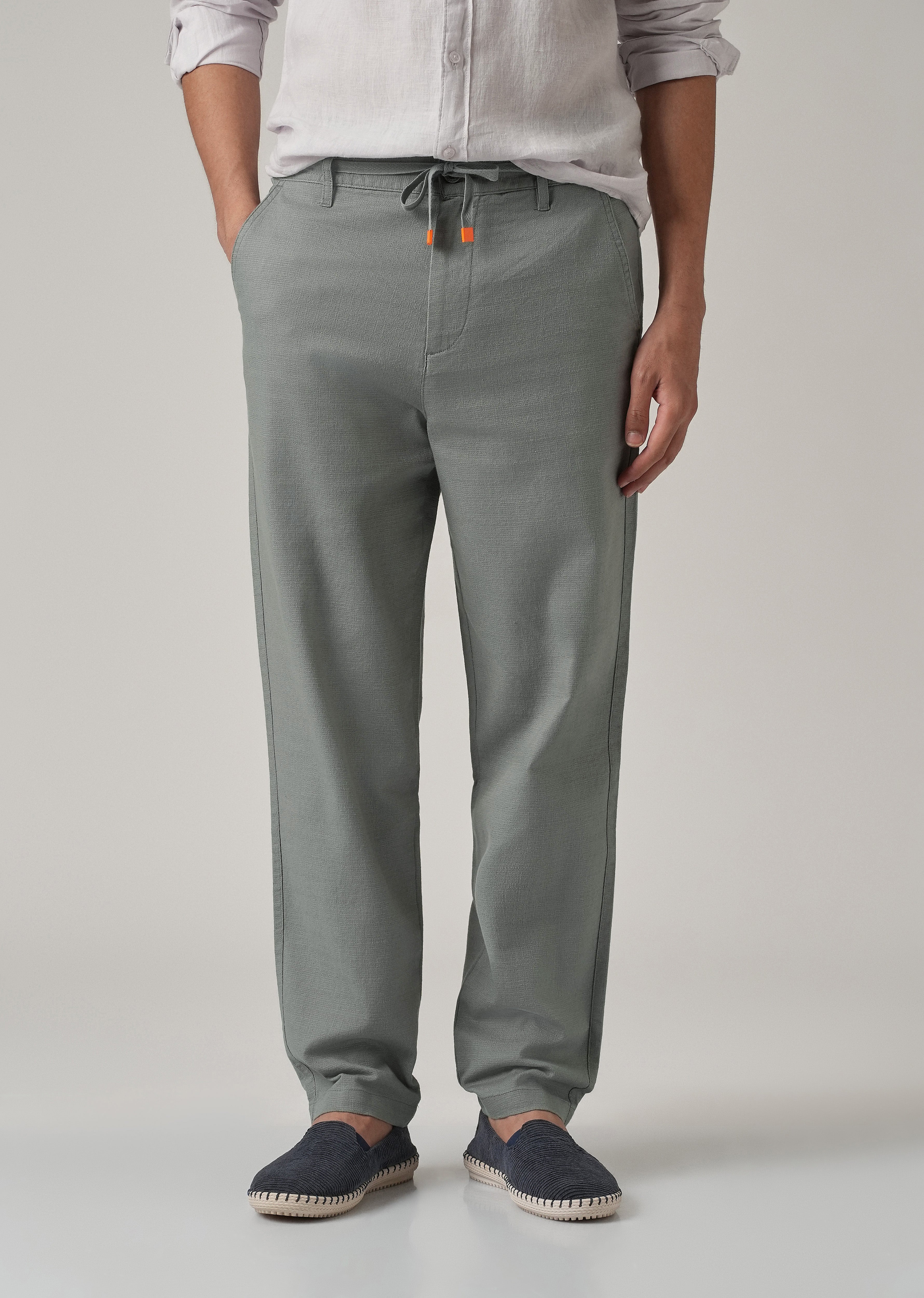 Grey Linen-Look Cotton Trousers