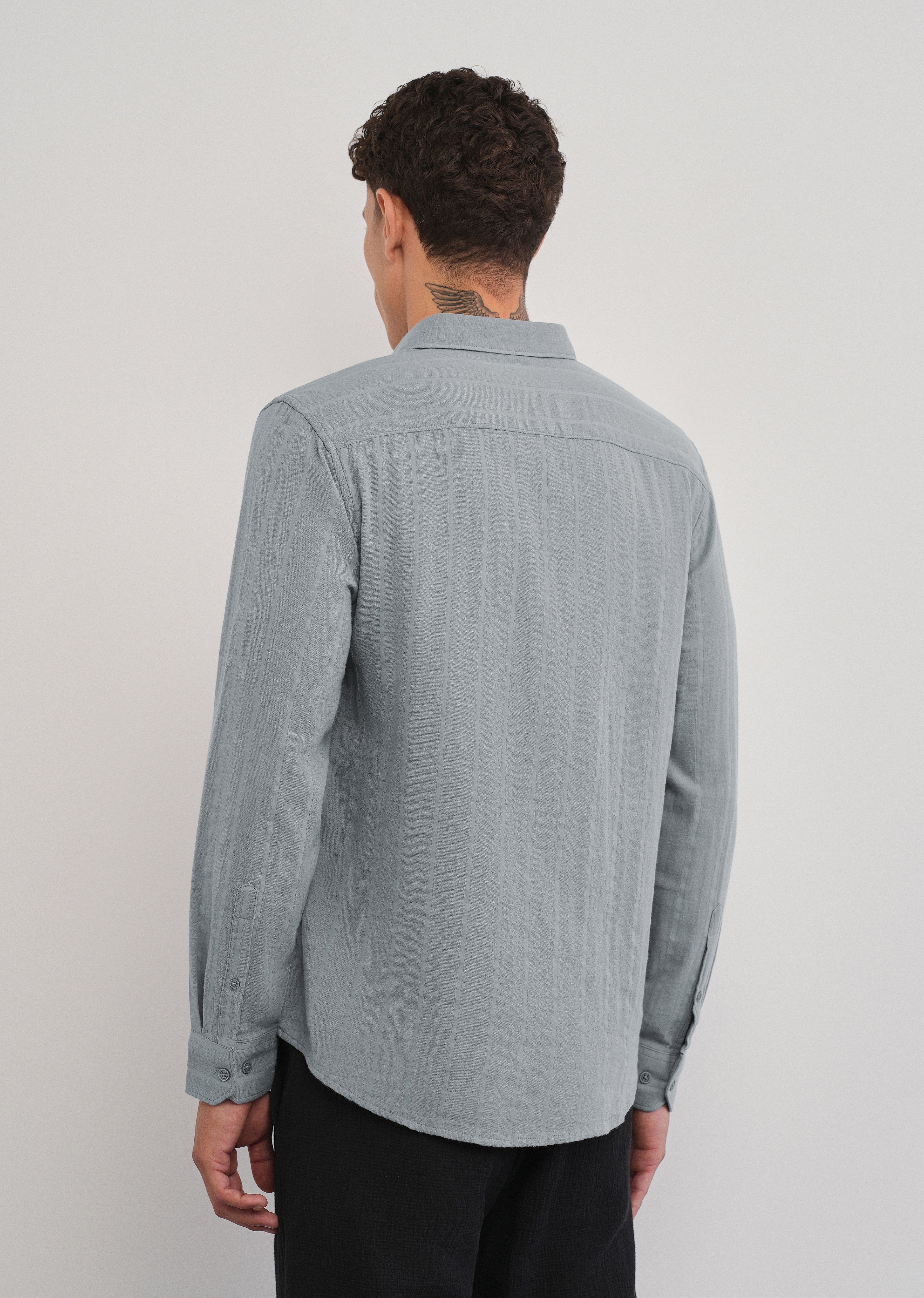 Grey Self Striped Cotton Shirt