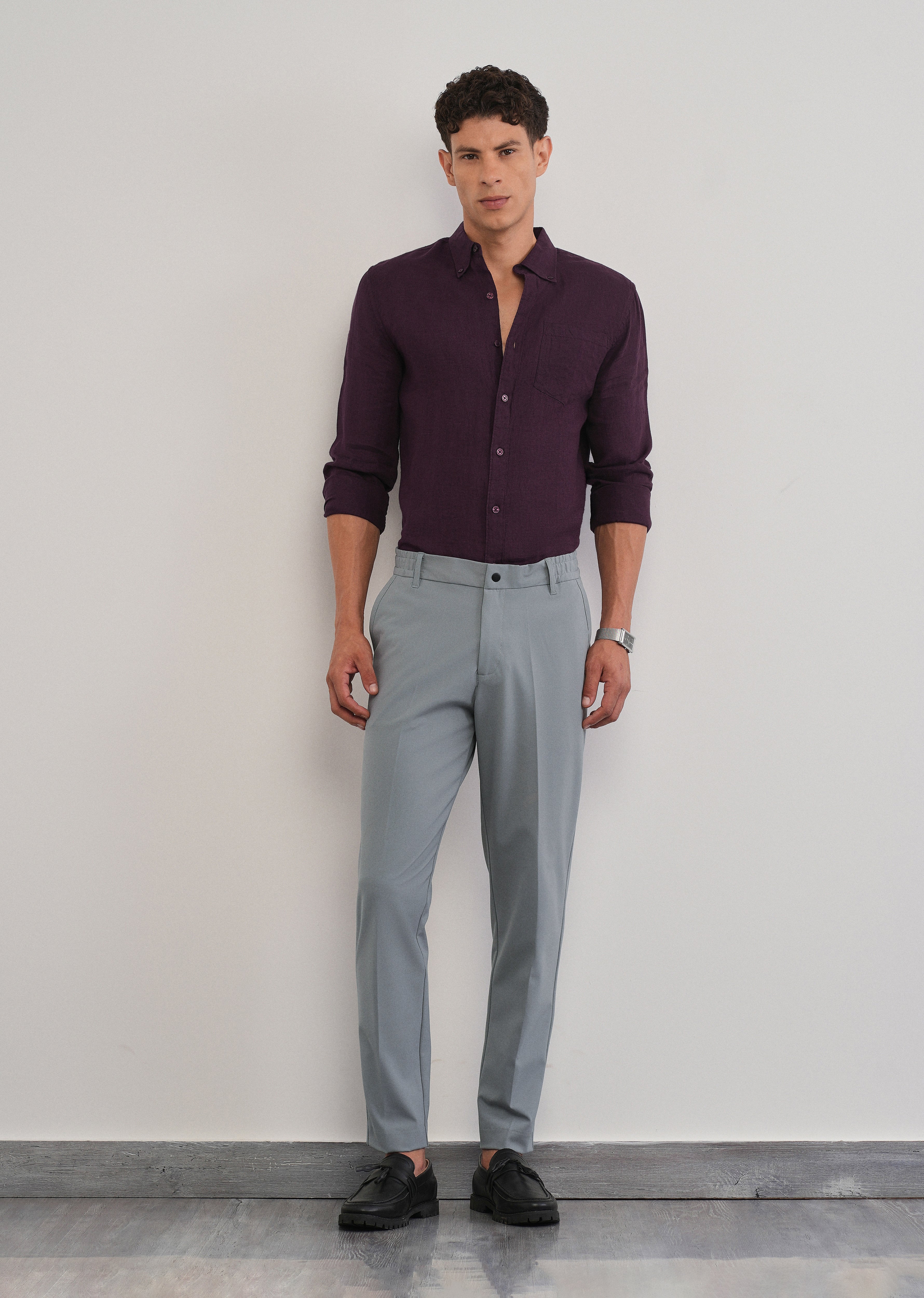 Grey Semi-Elastic Slim Fit Trouser
