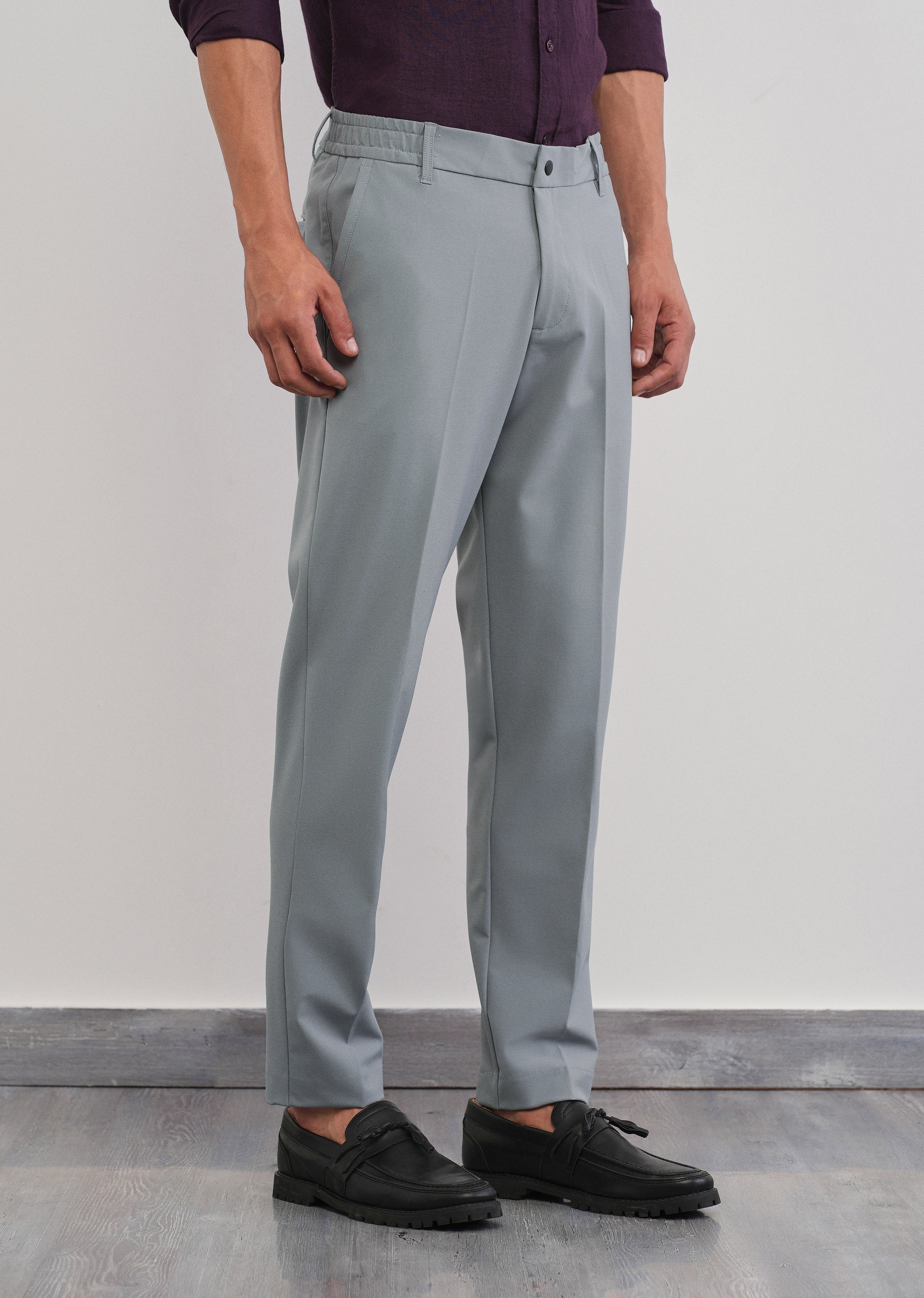 Grey Semi-Elastic Slim Fit Trouser