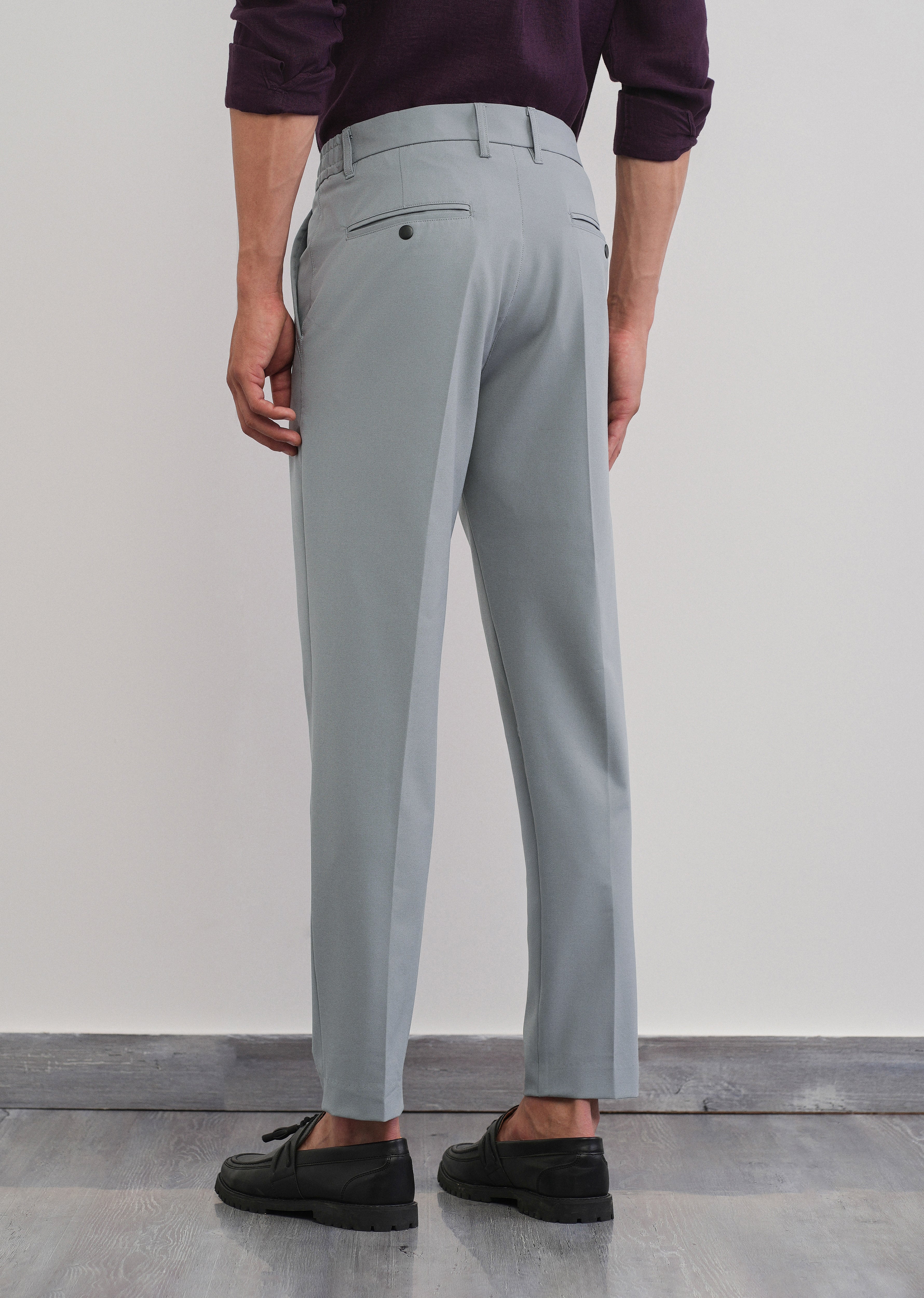 Grey Semi-Elastic Slim Fit Trouser