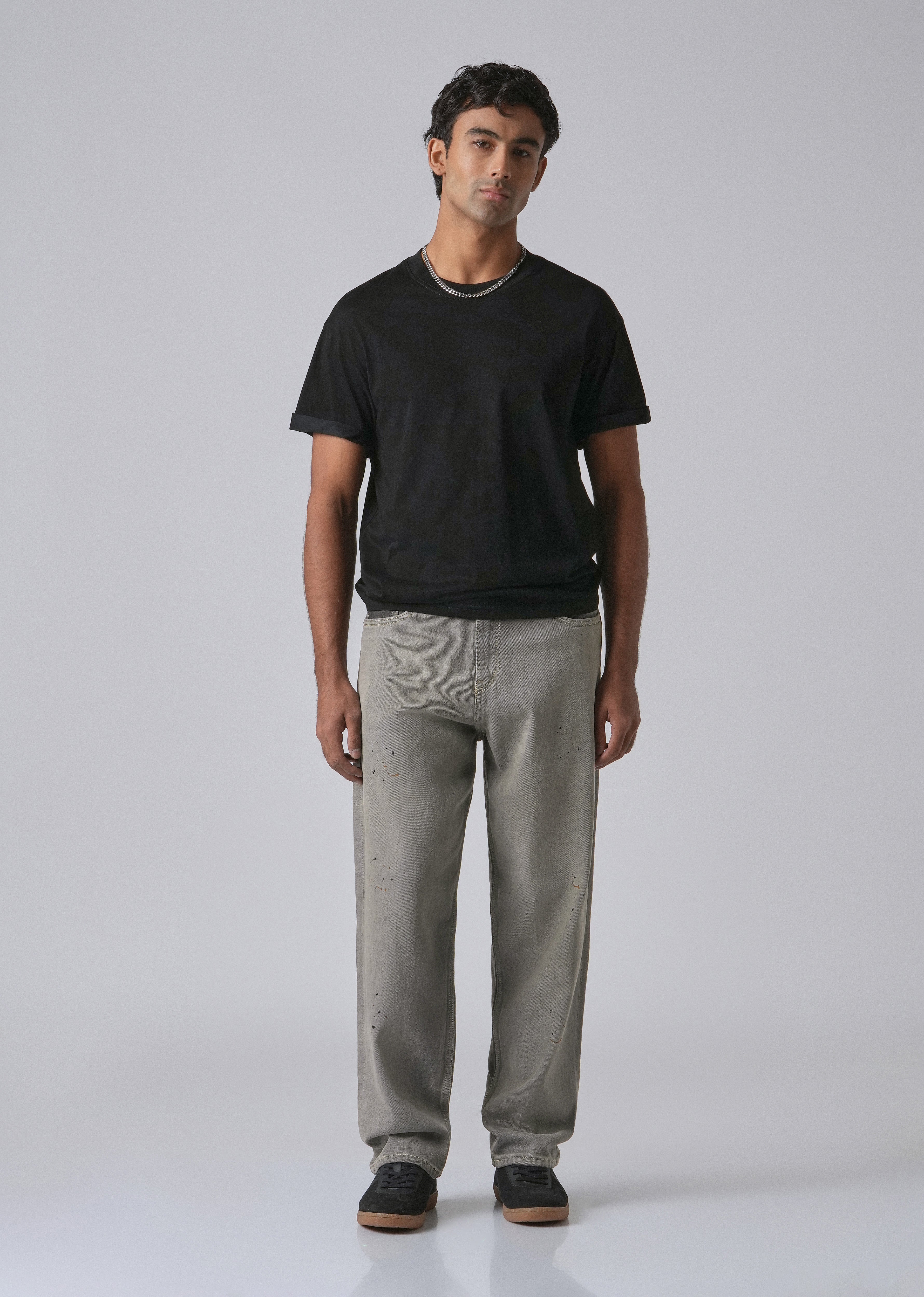 Grey Splatter Straight Fit Denim