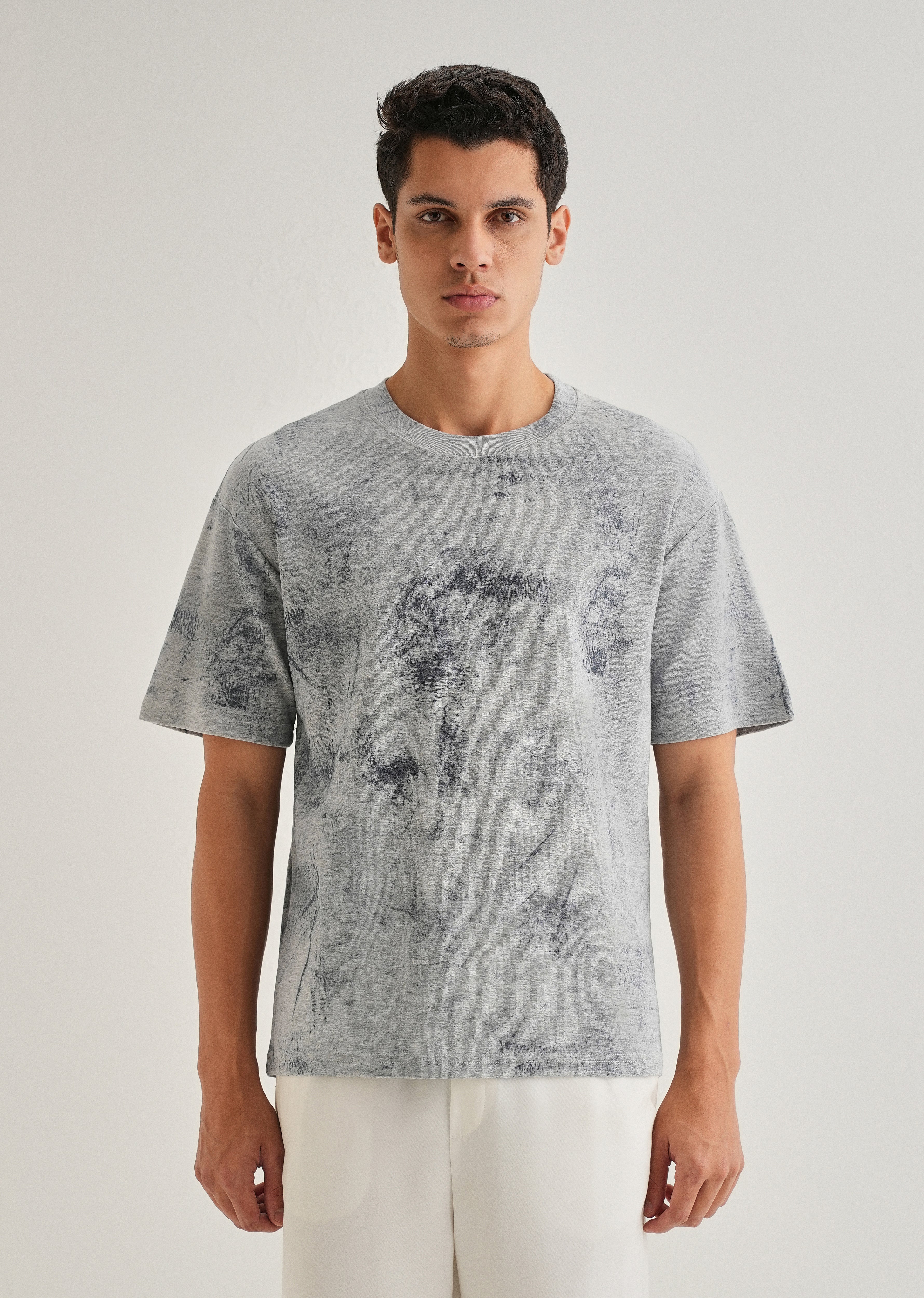 Grey Stone Wash Textured Oversized T-shirt