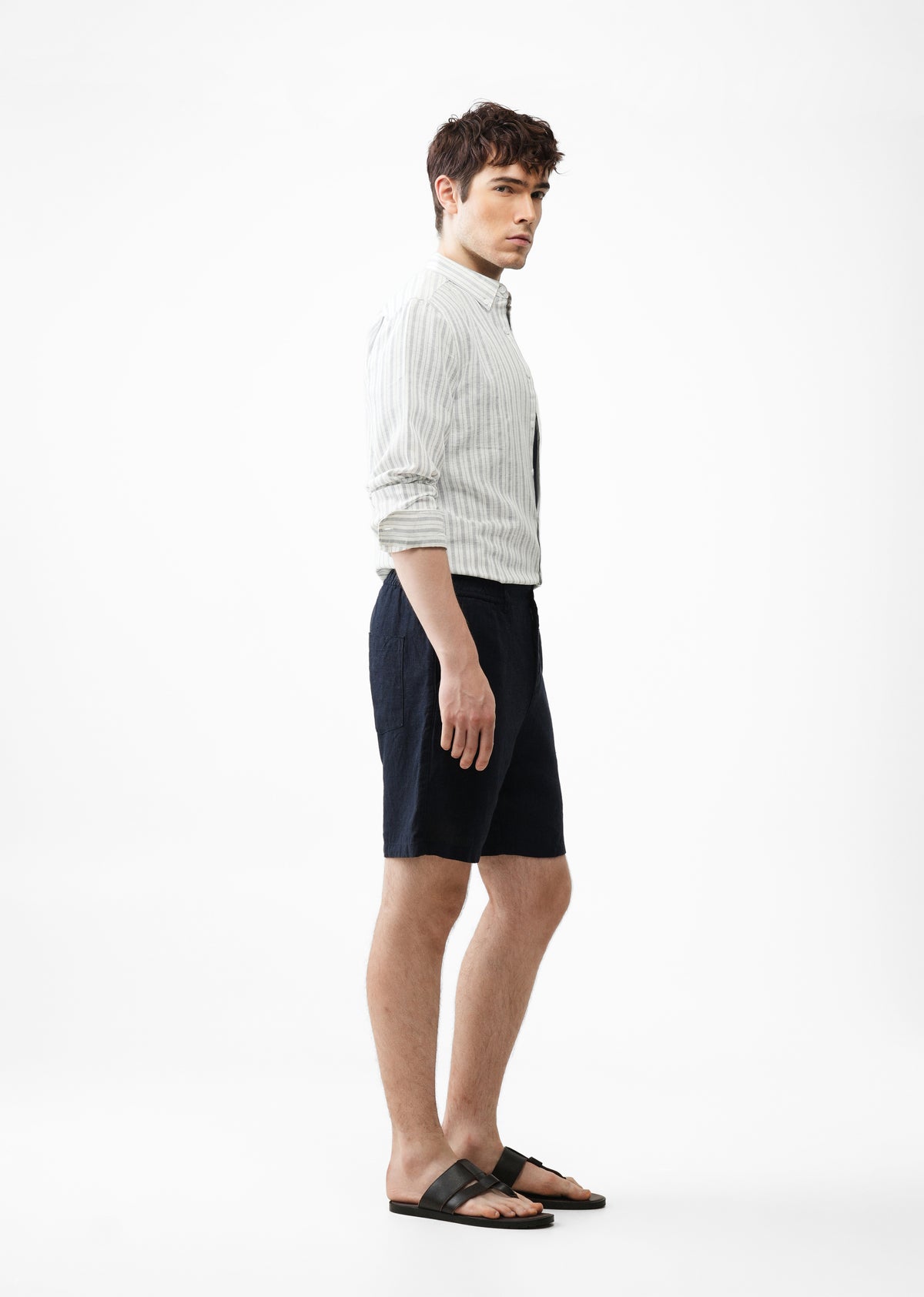 Grey Striped Linen Shirt