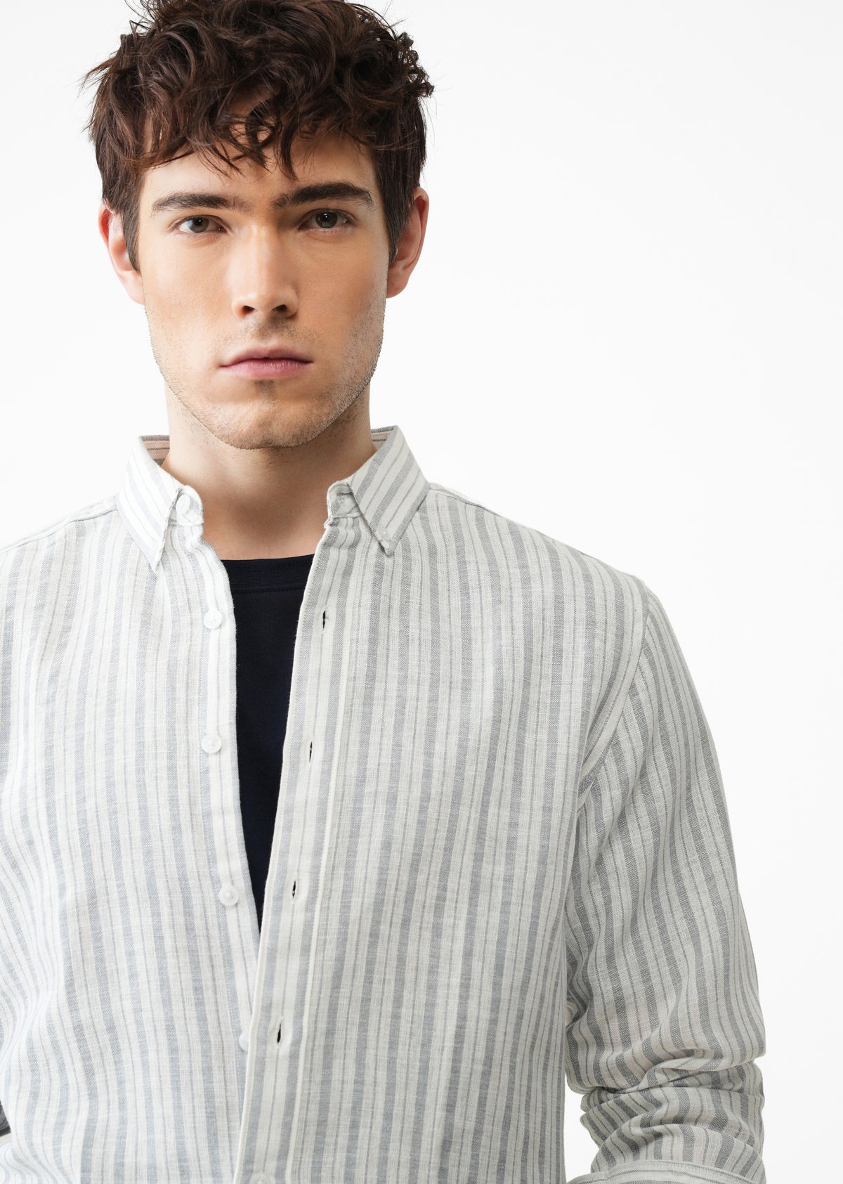 Grey Striped Linen Shirt