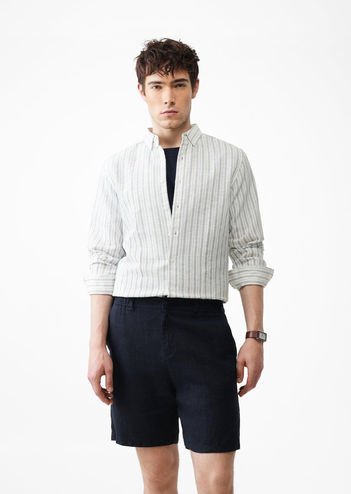 Grey Striped Linen Shirt