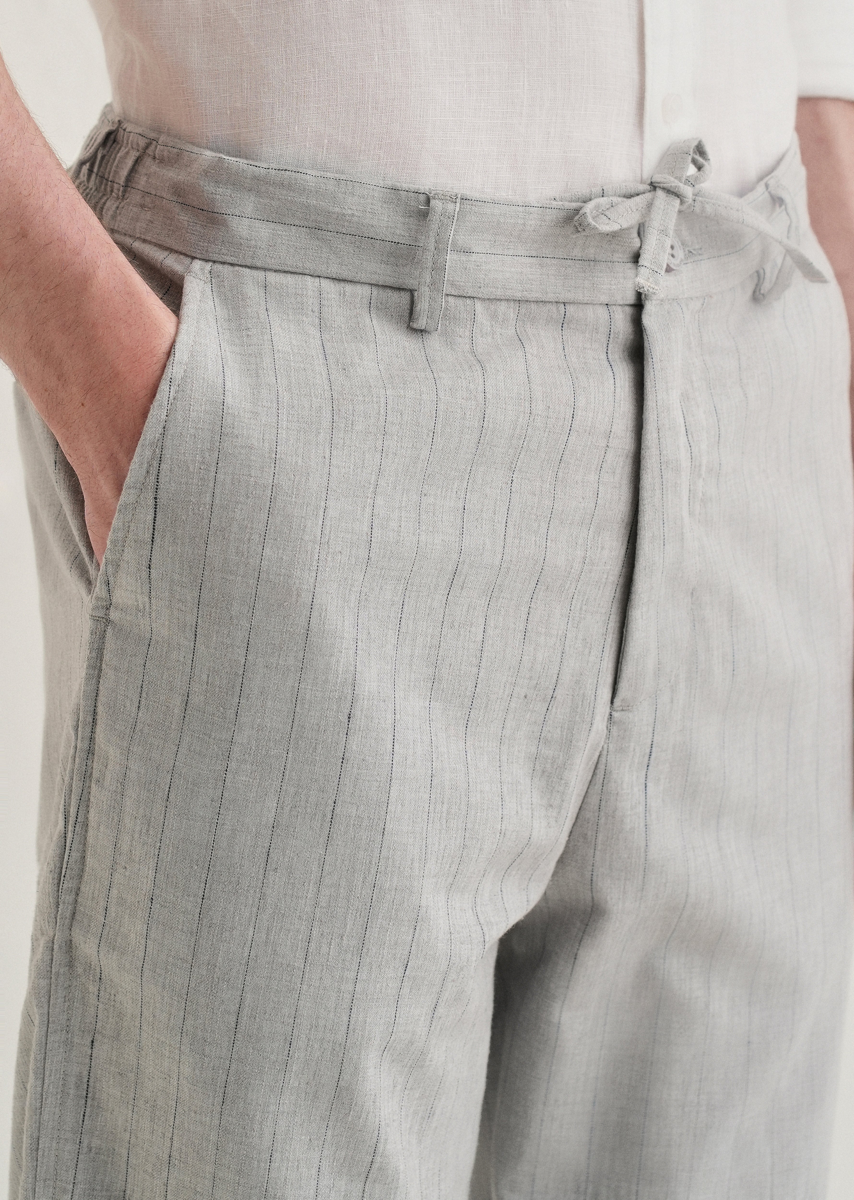Grey Stripe Relaxed Linen Trousers