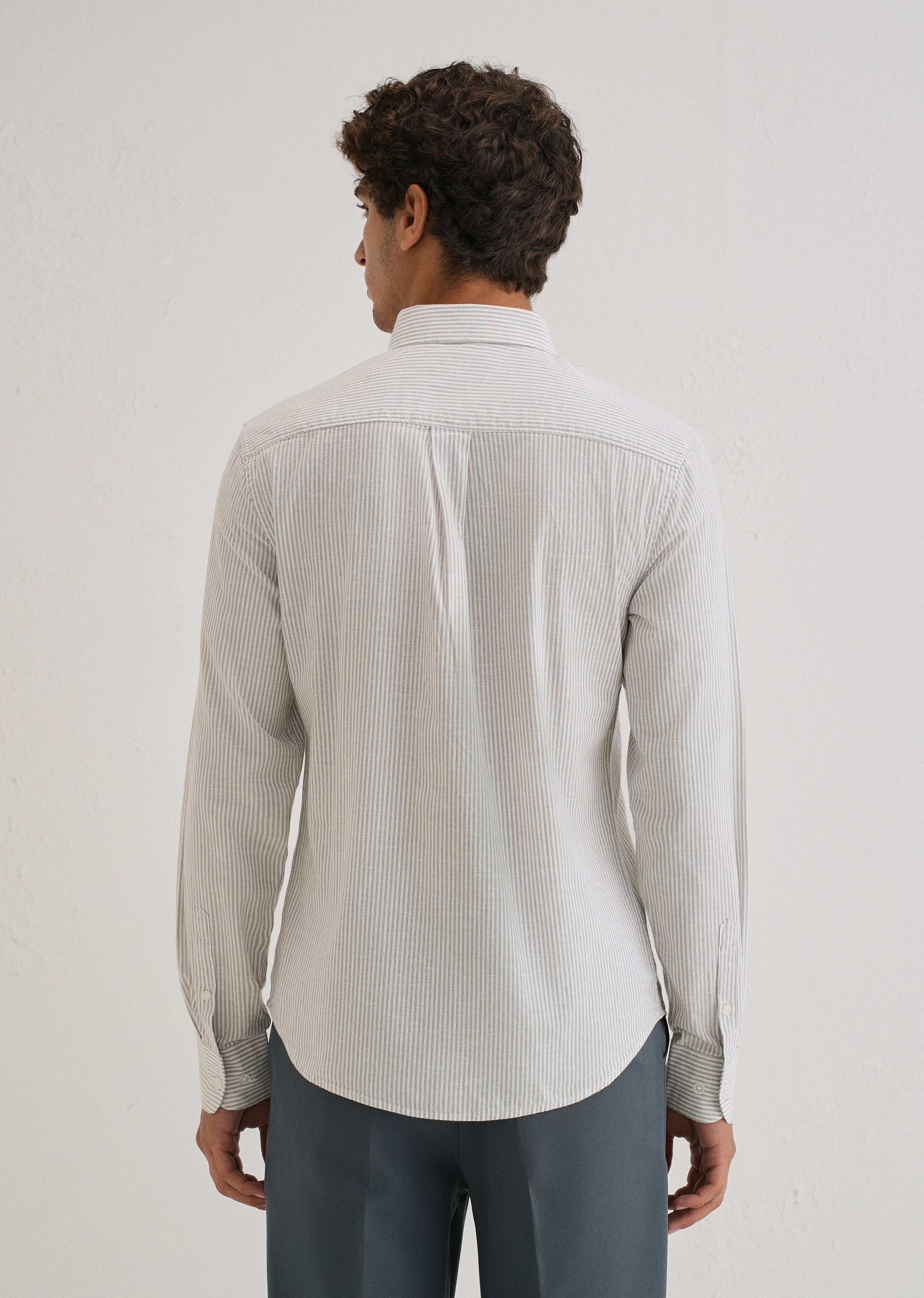 Grey Striped Cotton Linen Shirt