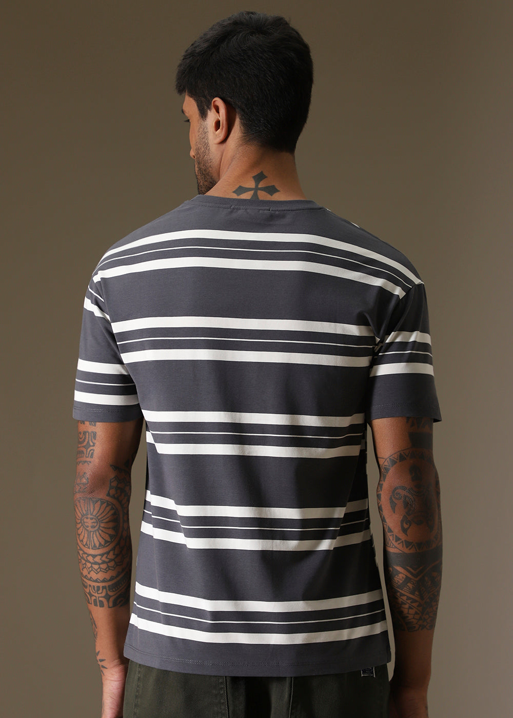 Grey Striped Regular T-shirt