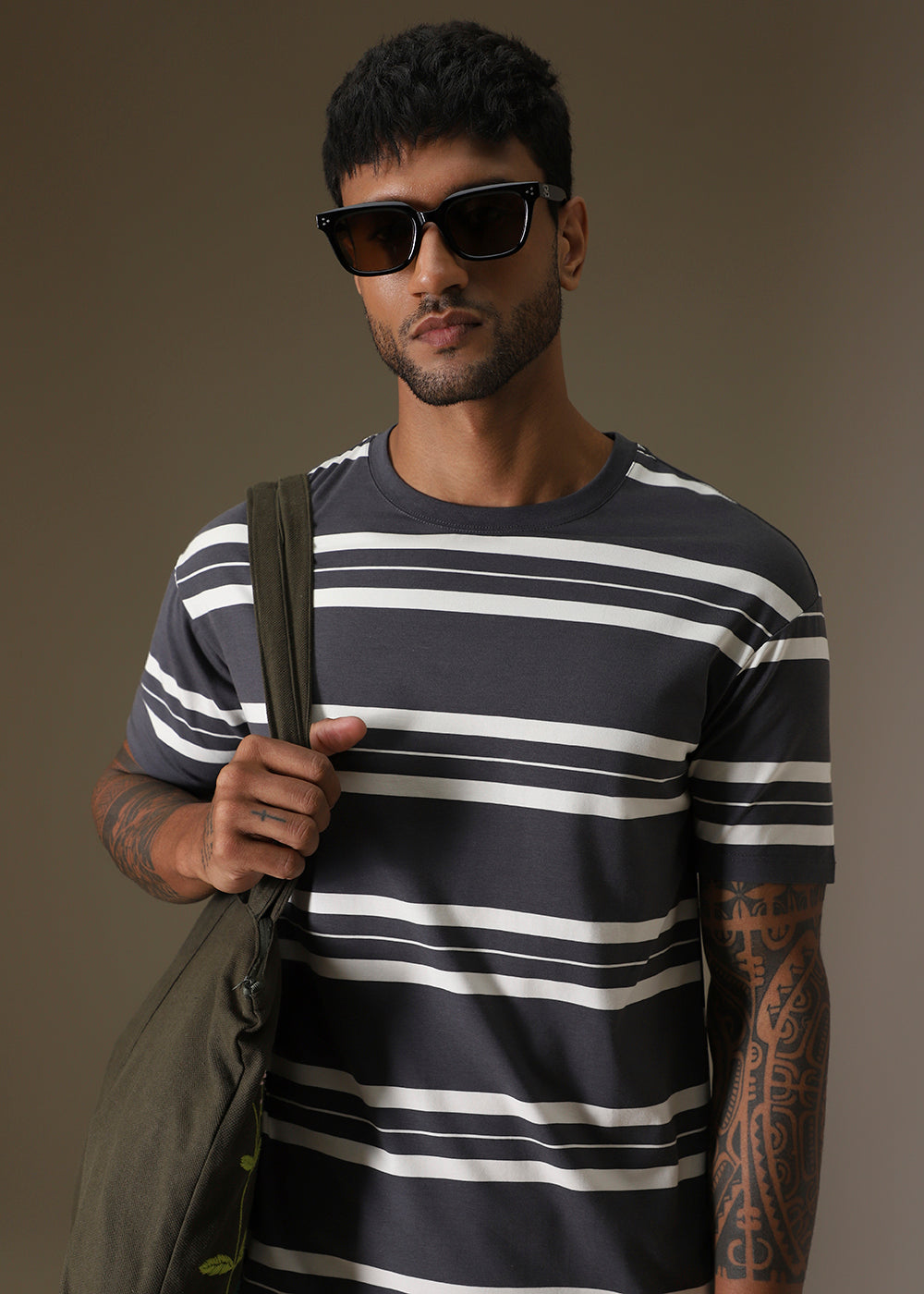 Grey Striped Regular T-shirt