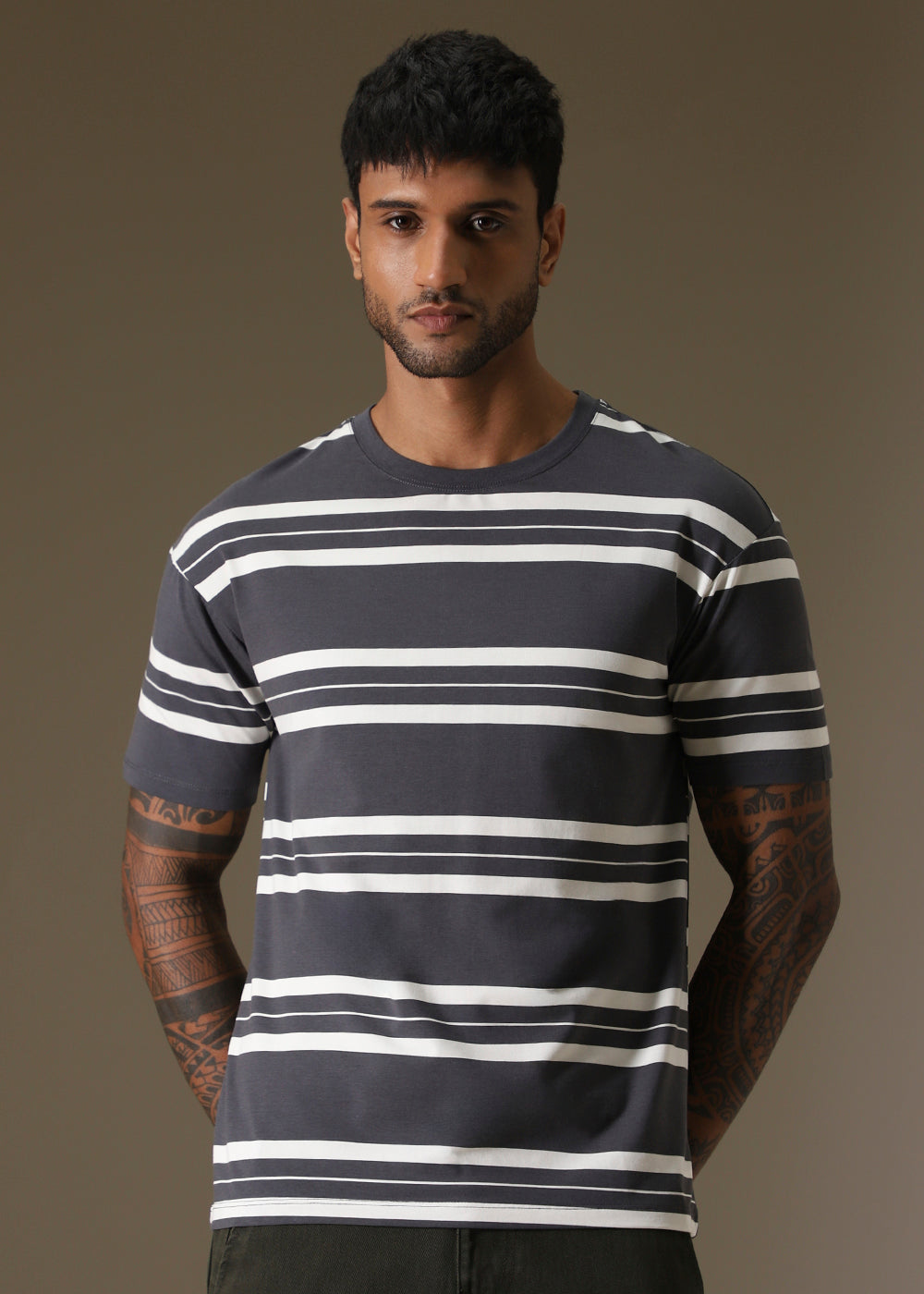 Grey Striped Regular T-shirt