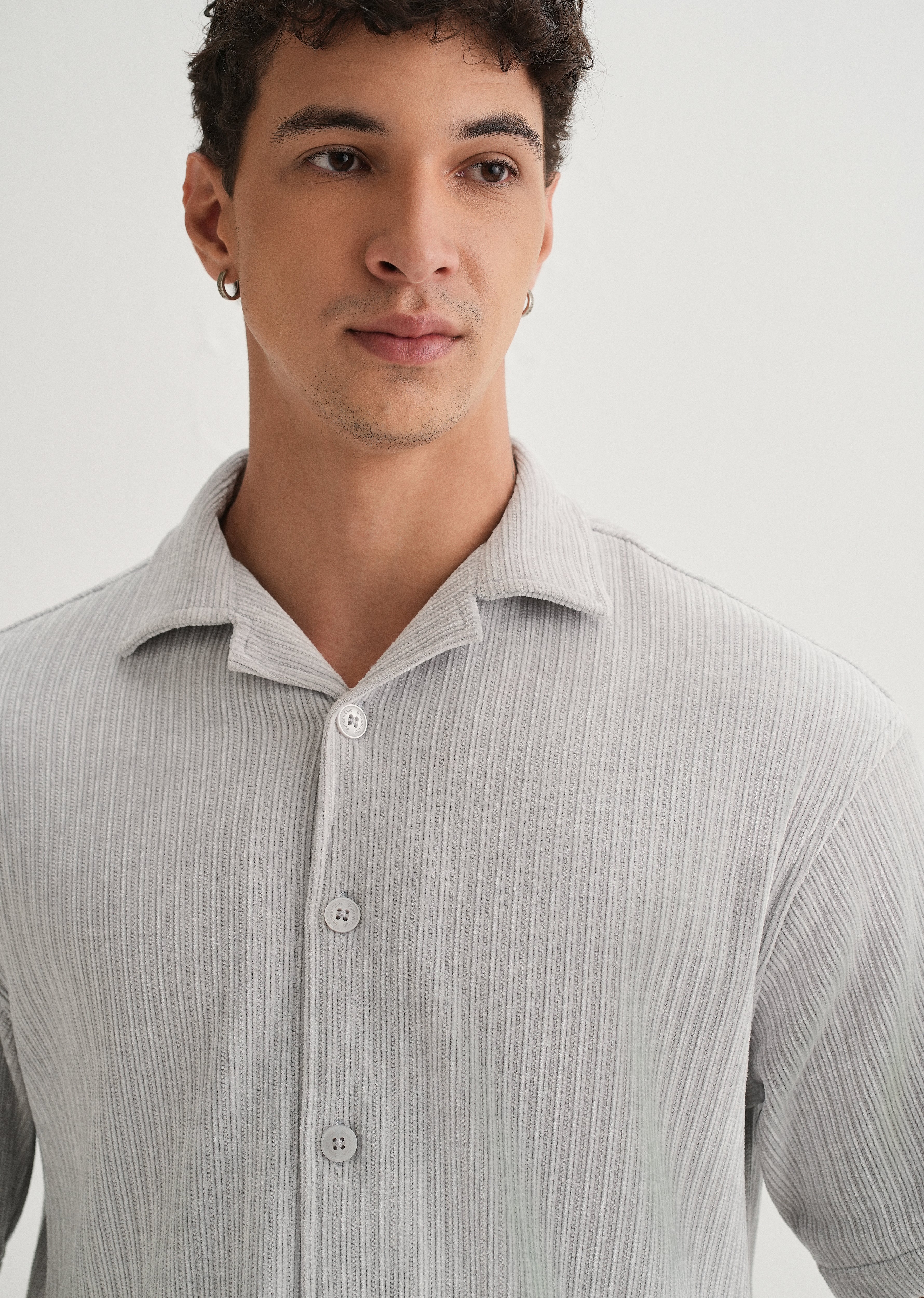 Grey Suede Knit Half Sleeve Shirt