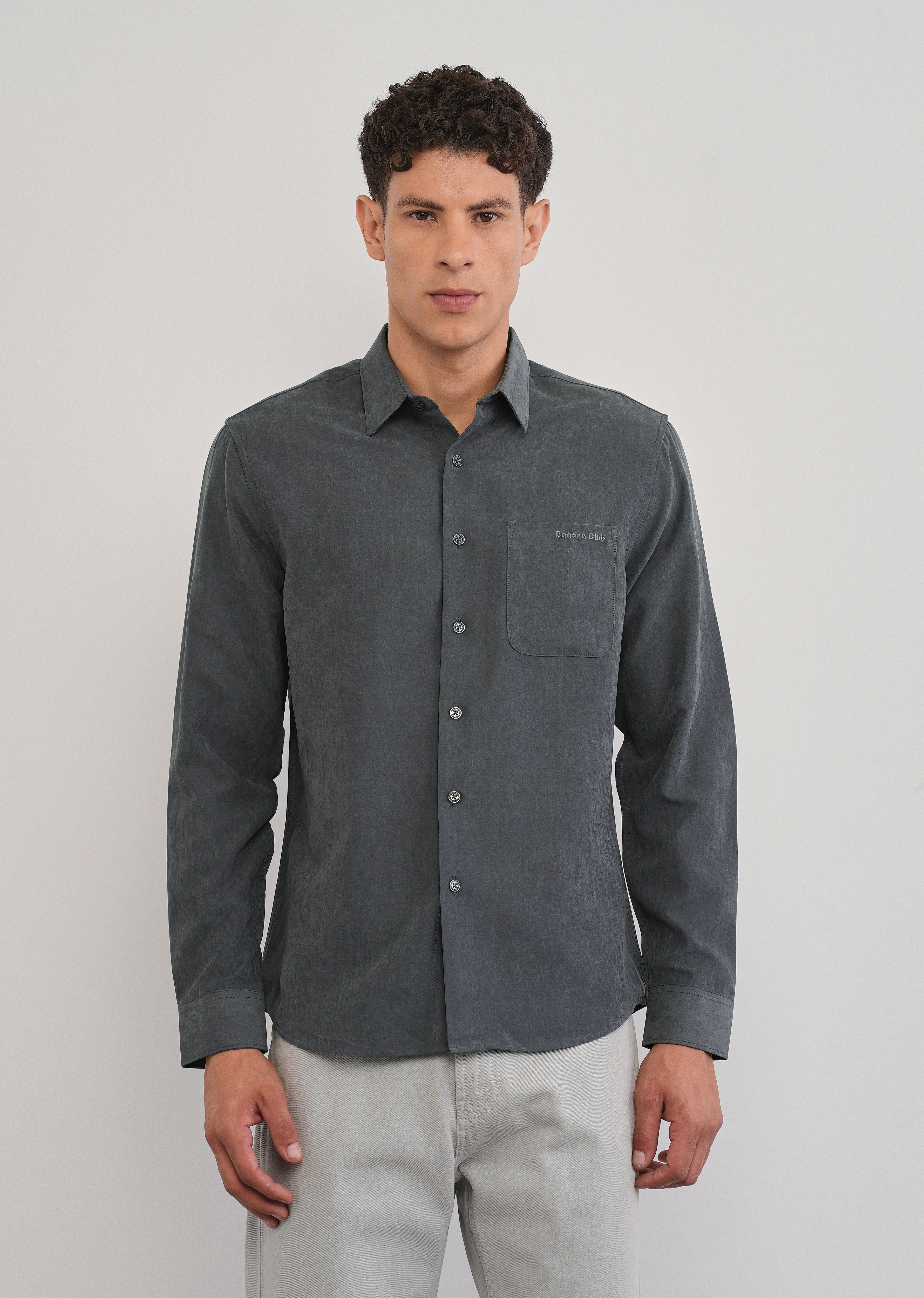 Grey Suede Plain Shirt