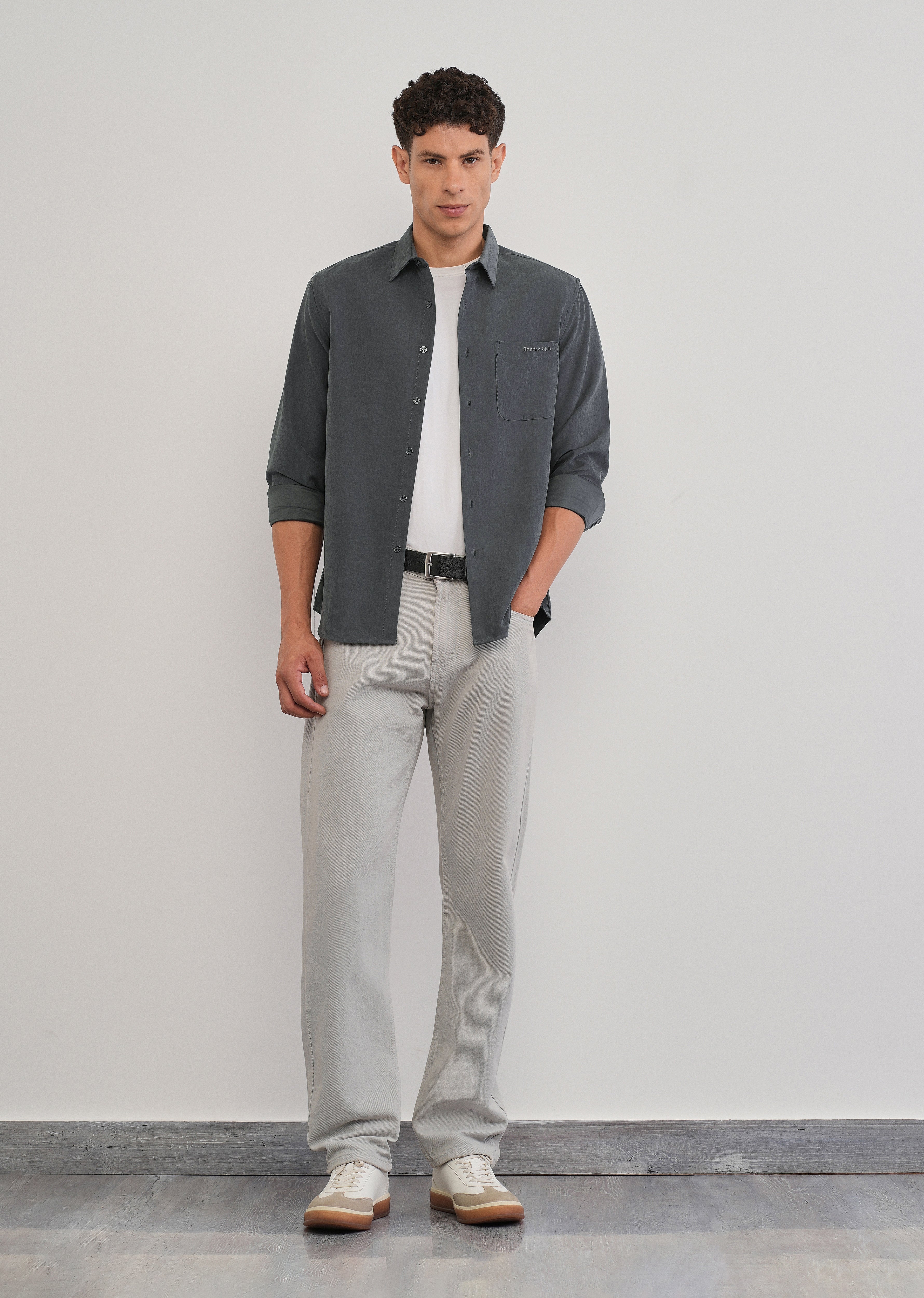 Grey Suede Plain Shirt