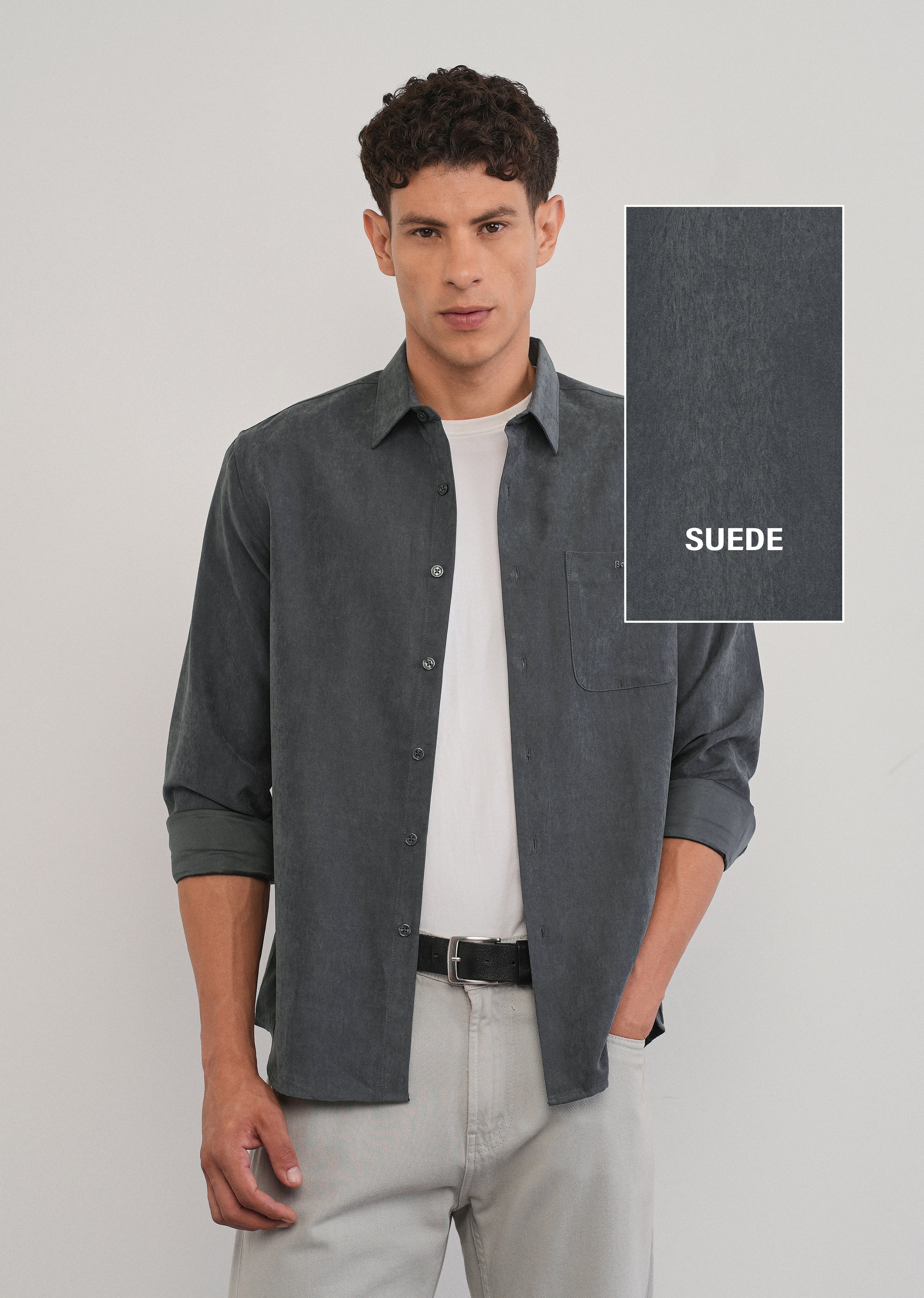 Grey Suede Plain Shirt
