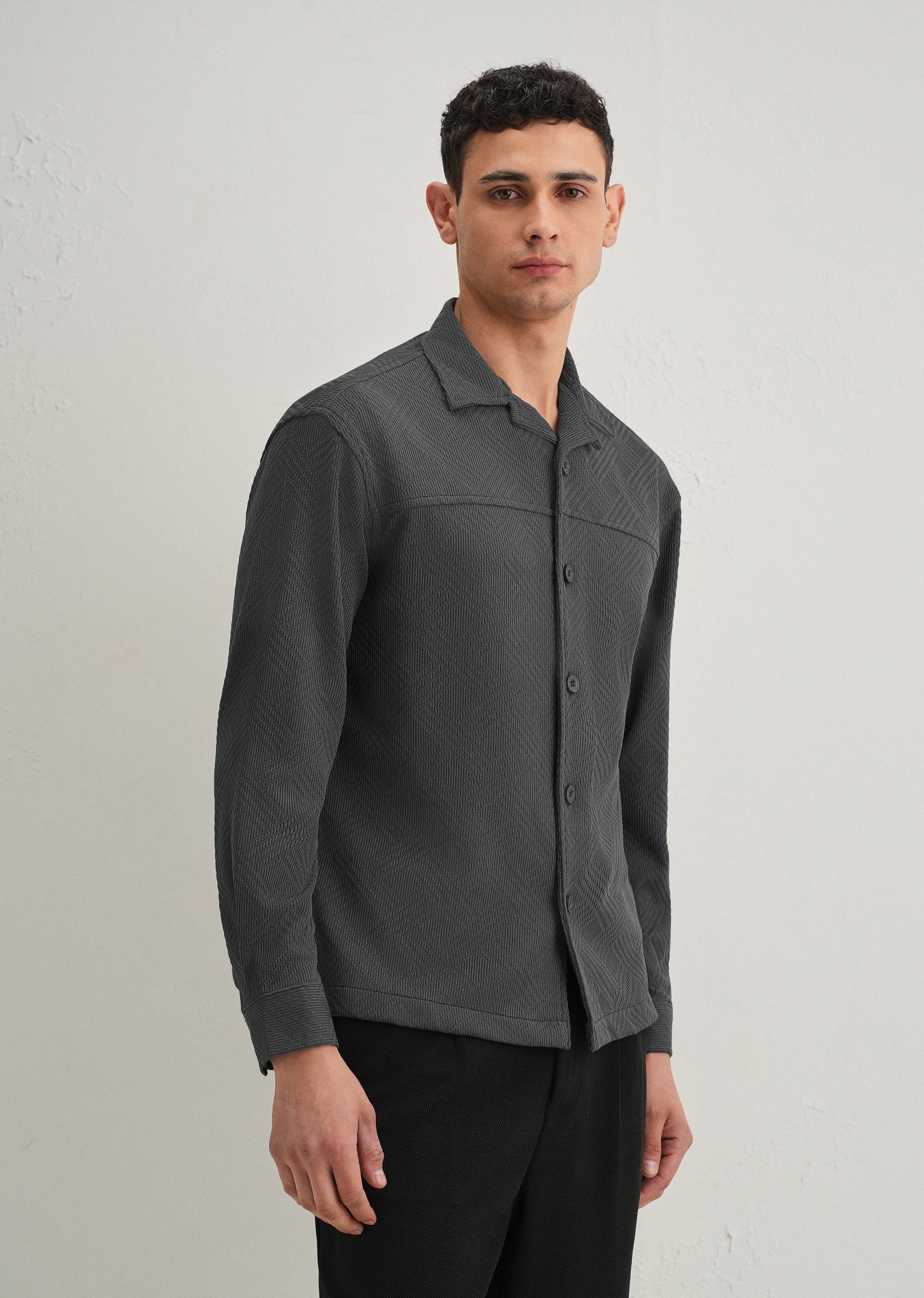 Grey Textured Knit Shacket