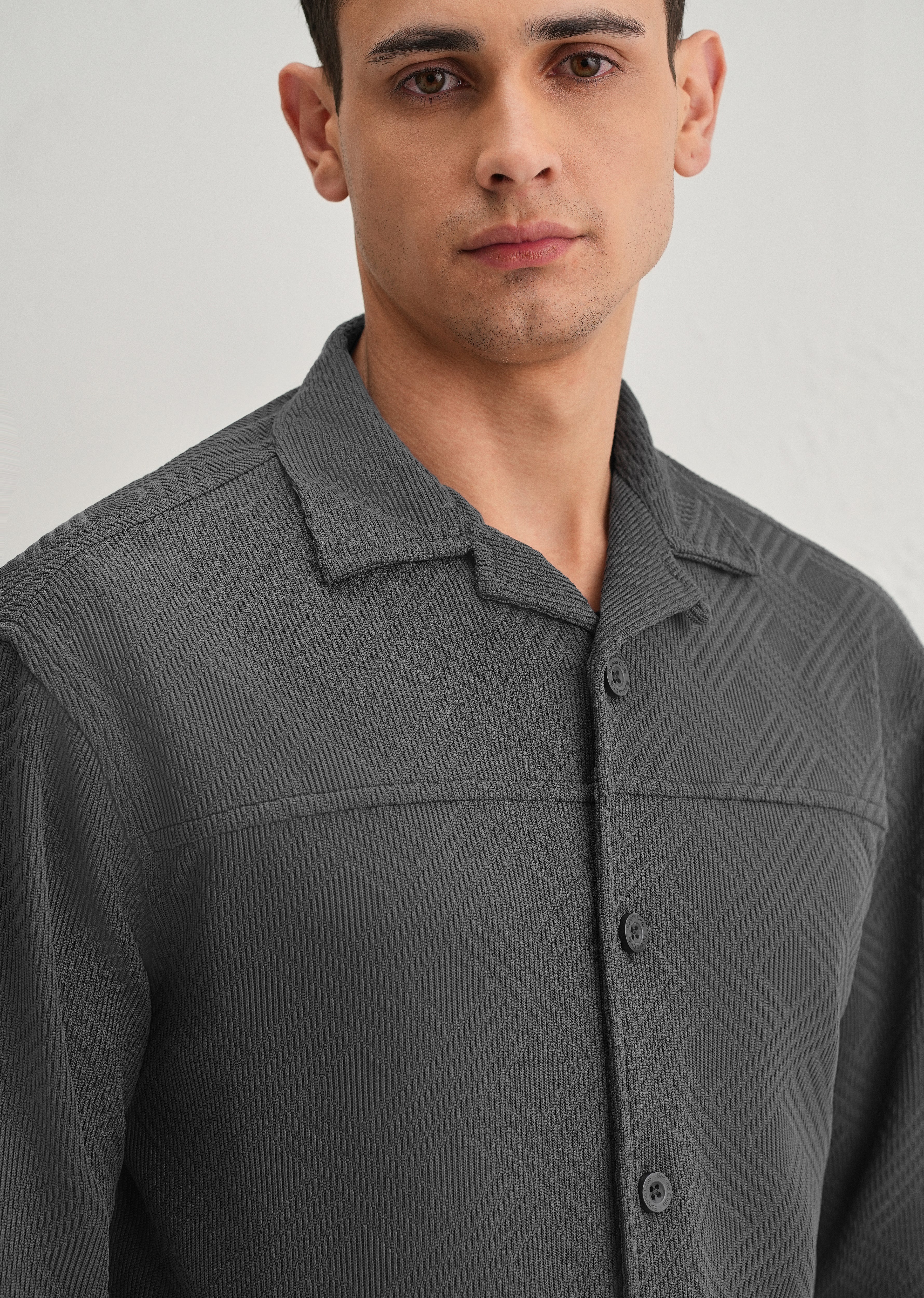 Grey Textured Knit Shacket