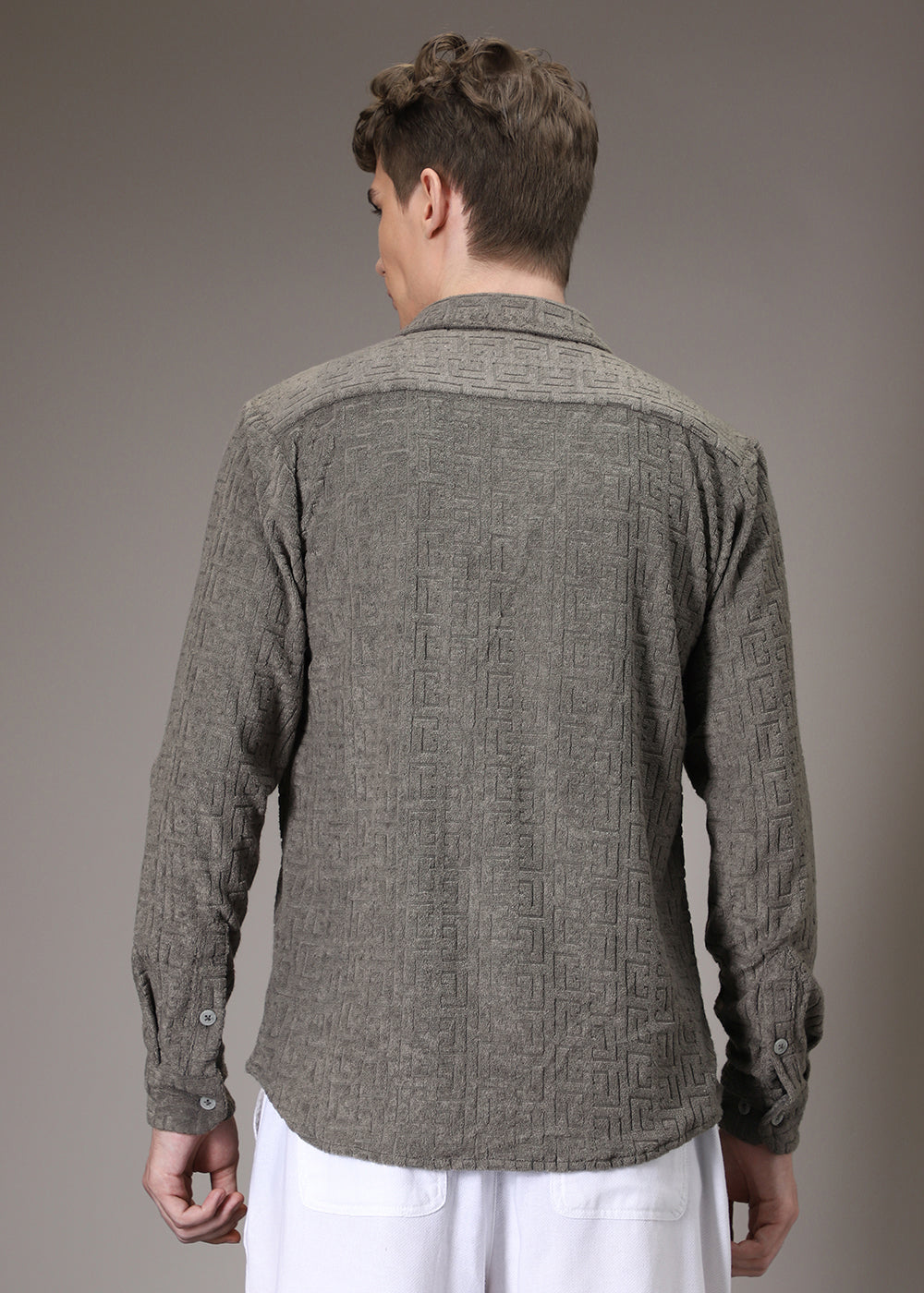 Grey Jacquard Towelling Camp Shirt
