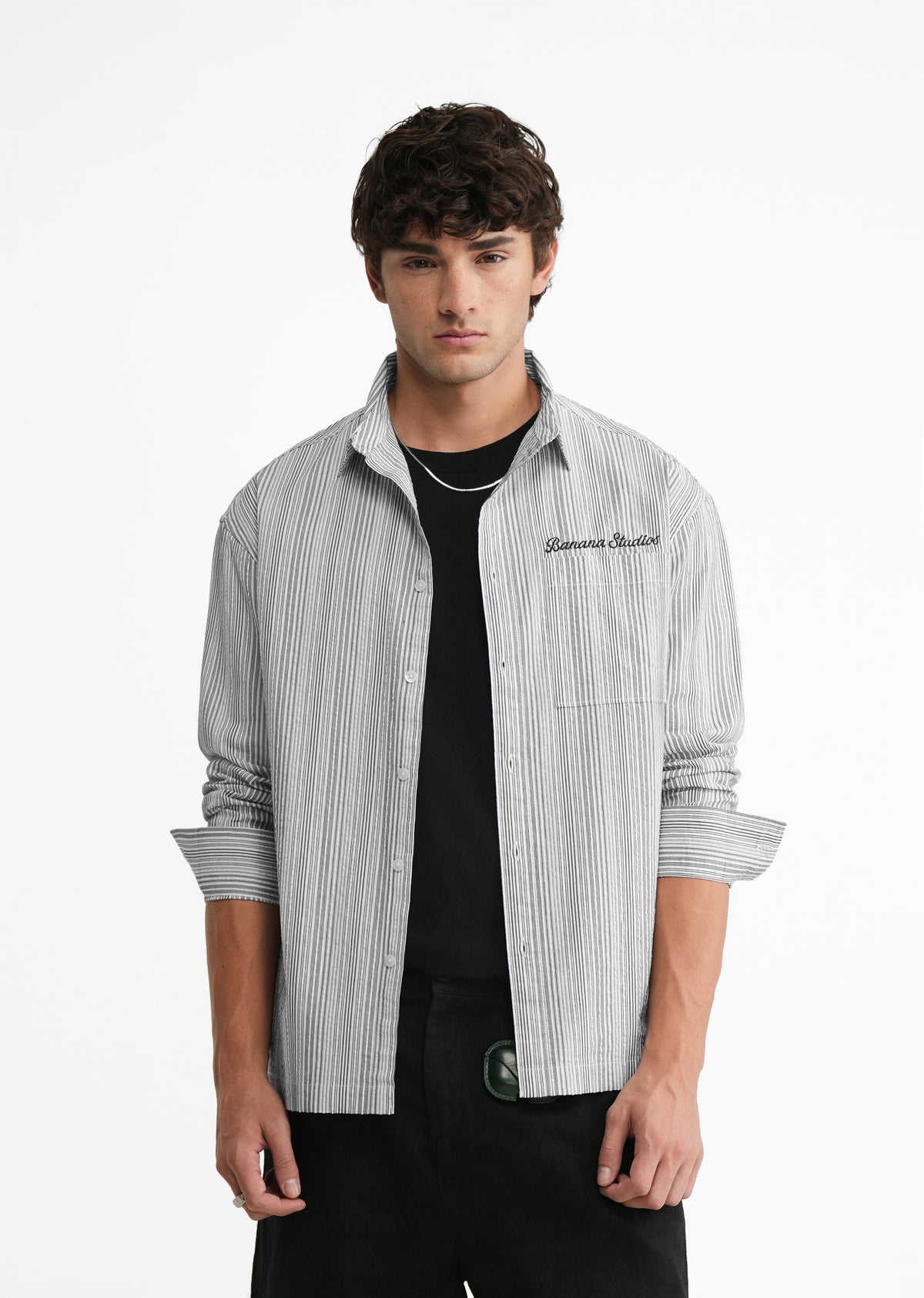 Grey Textured Striped Boxy Shirt