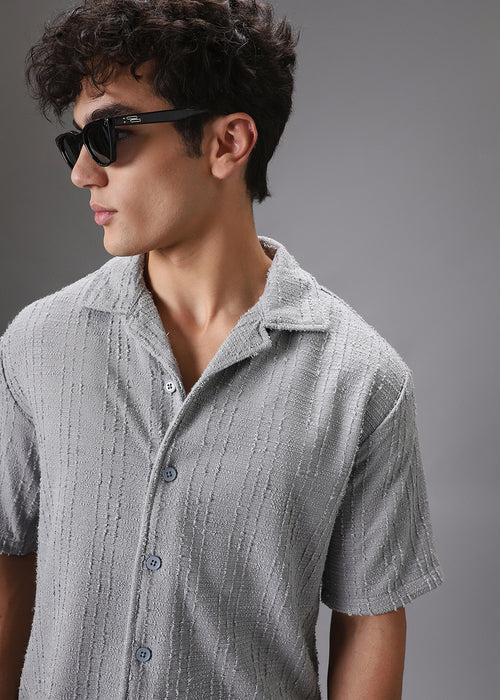 Grey Cuban Collar Knitted Shirt