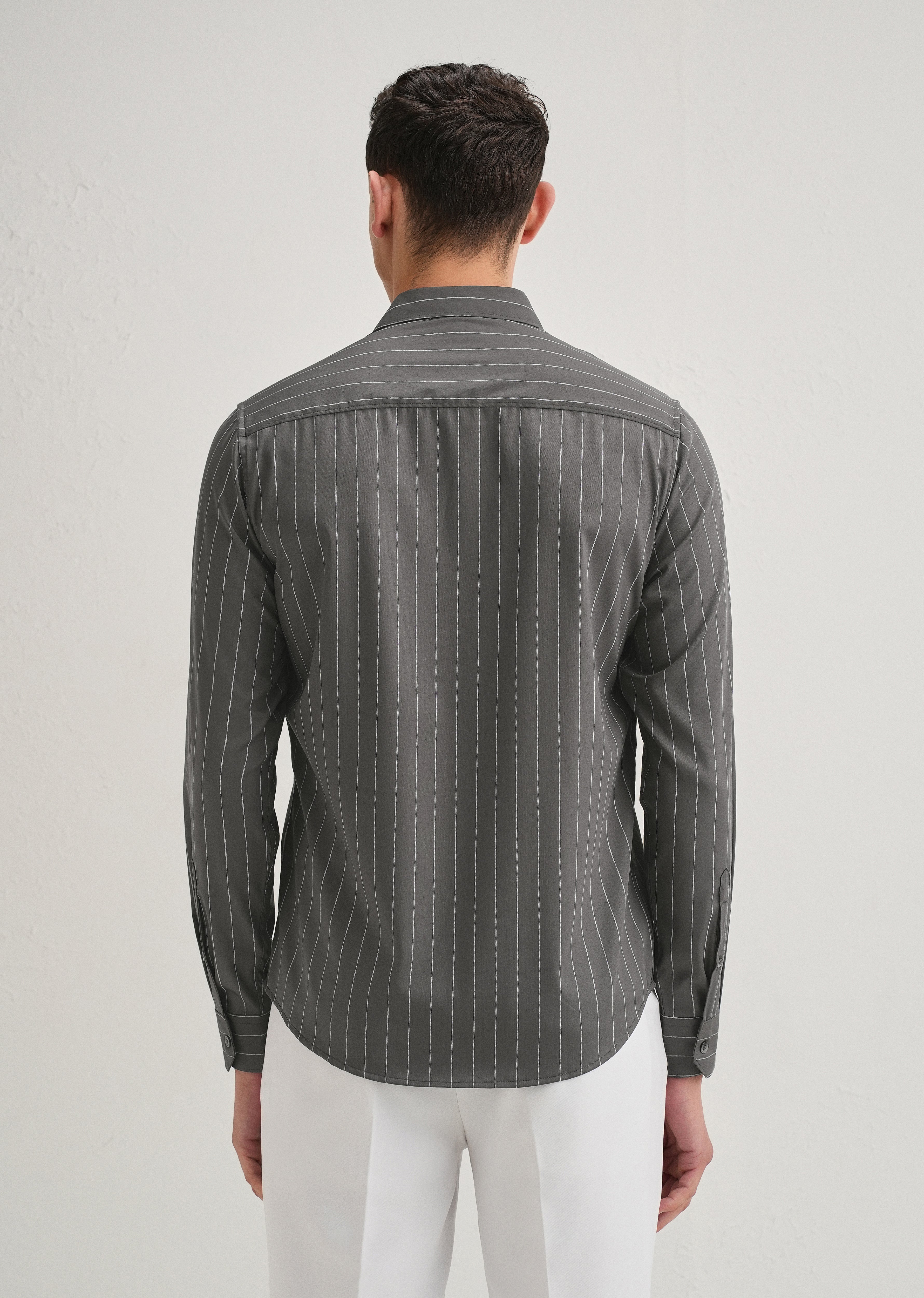 Grey Vertical Stripe Shirt