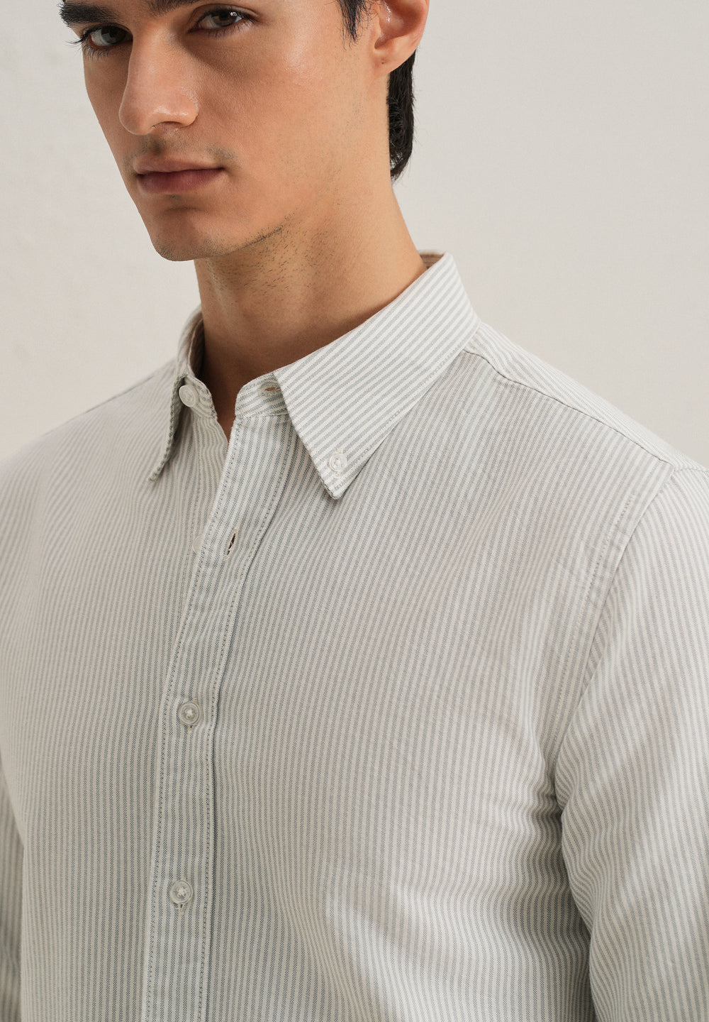 Grey Vertical Striped Cotton Shirt