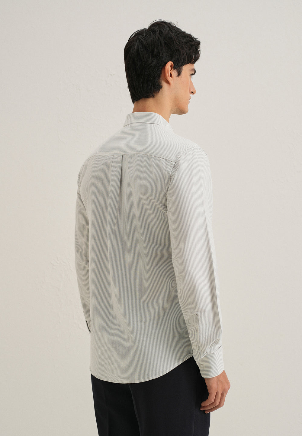 Grey Vertical Striped Cotton Shirt