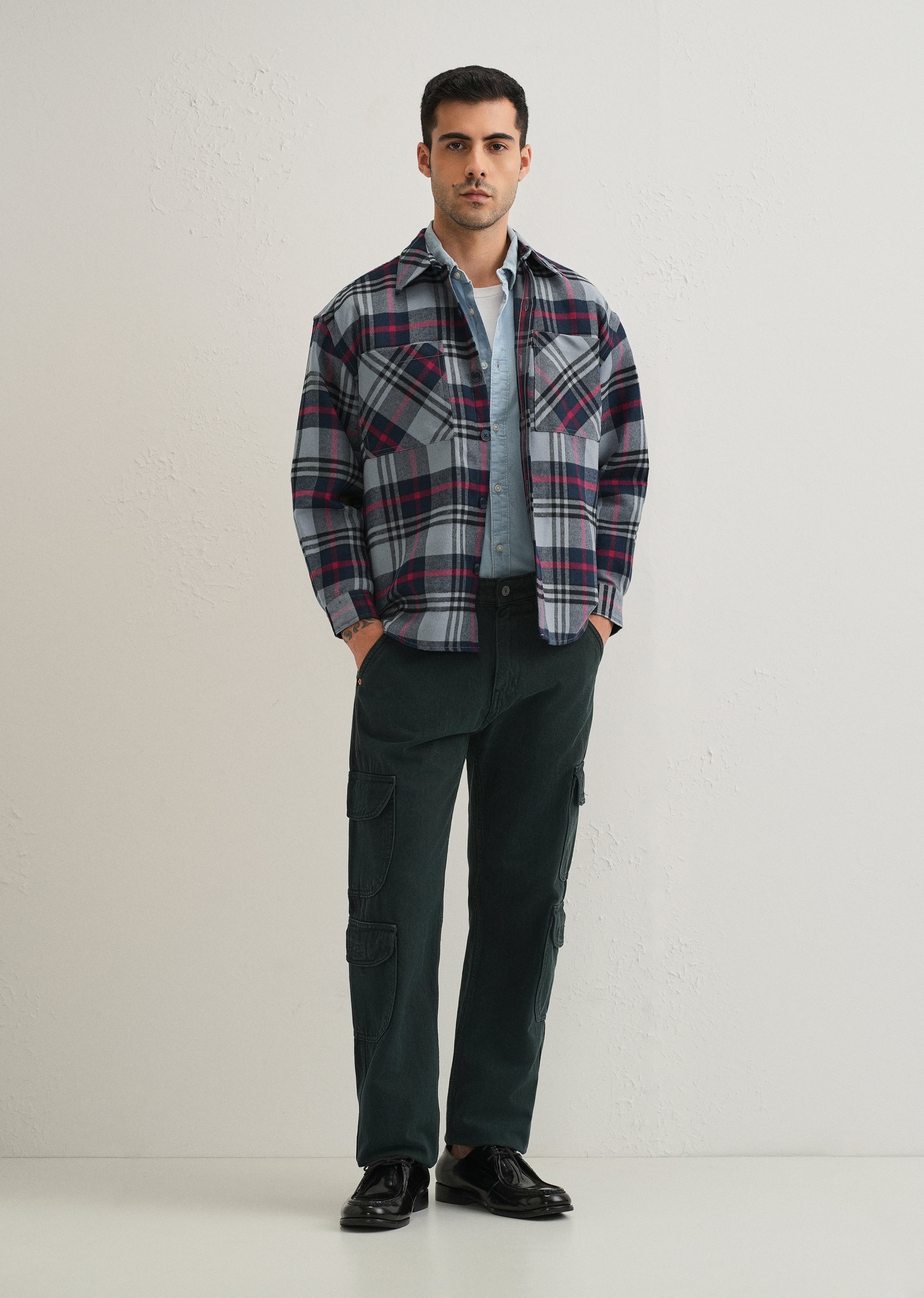 Grey Checked Relaxed Fit Shacket