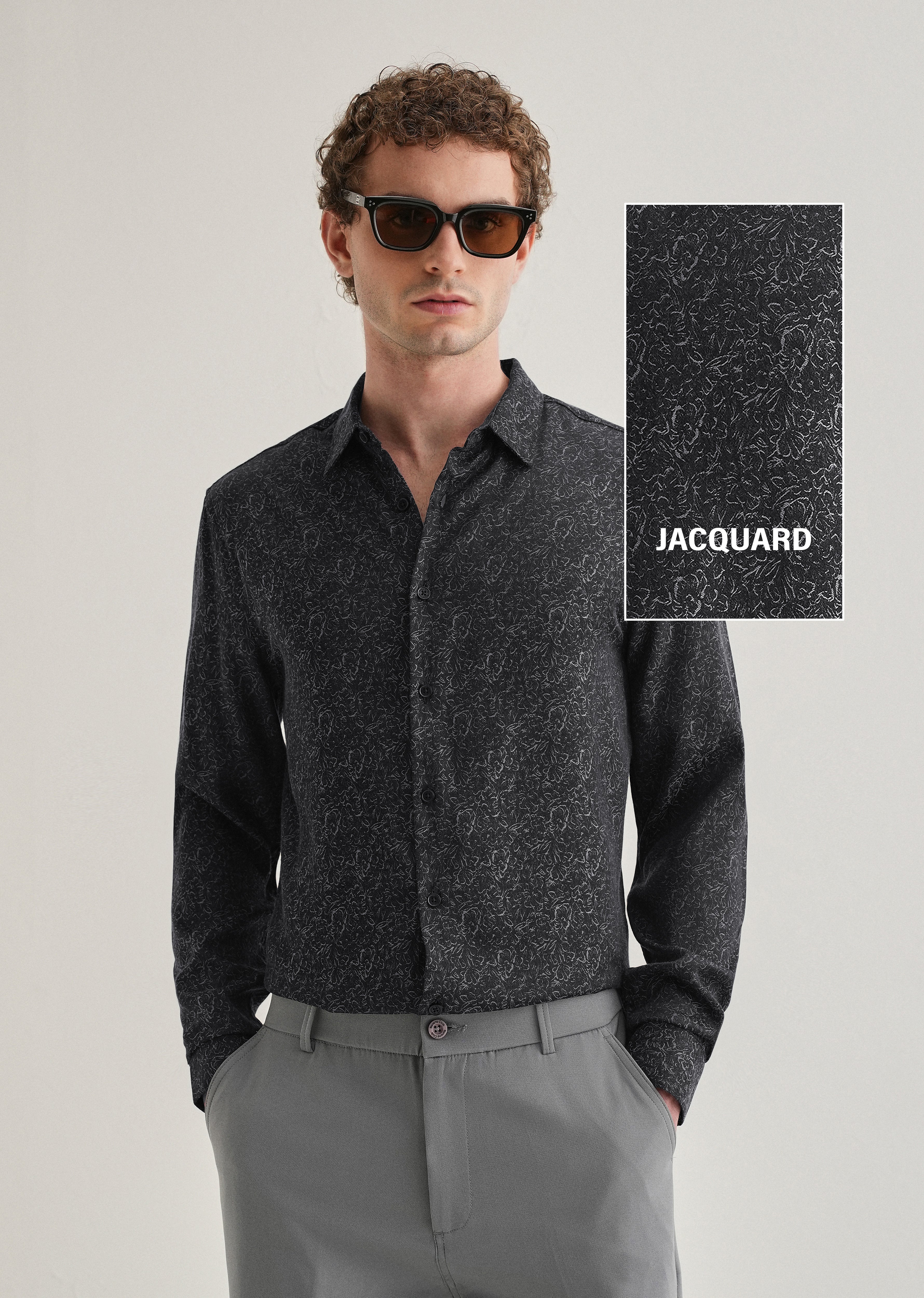 Grey Floral Jacquard Shirt