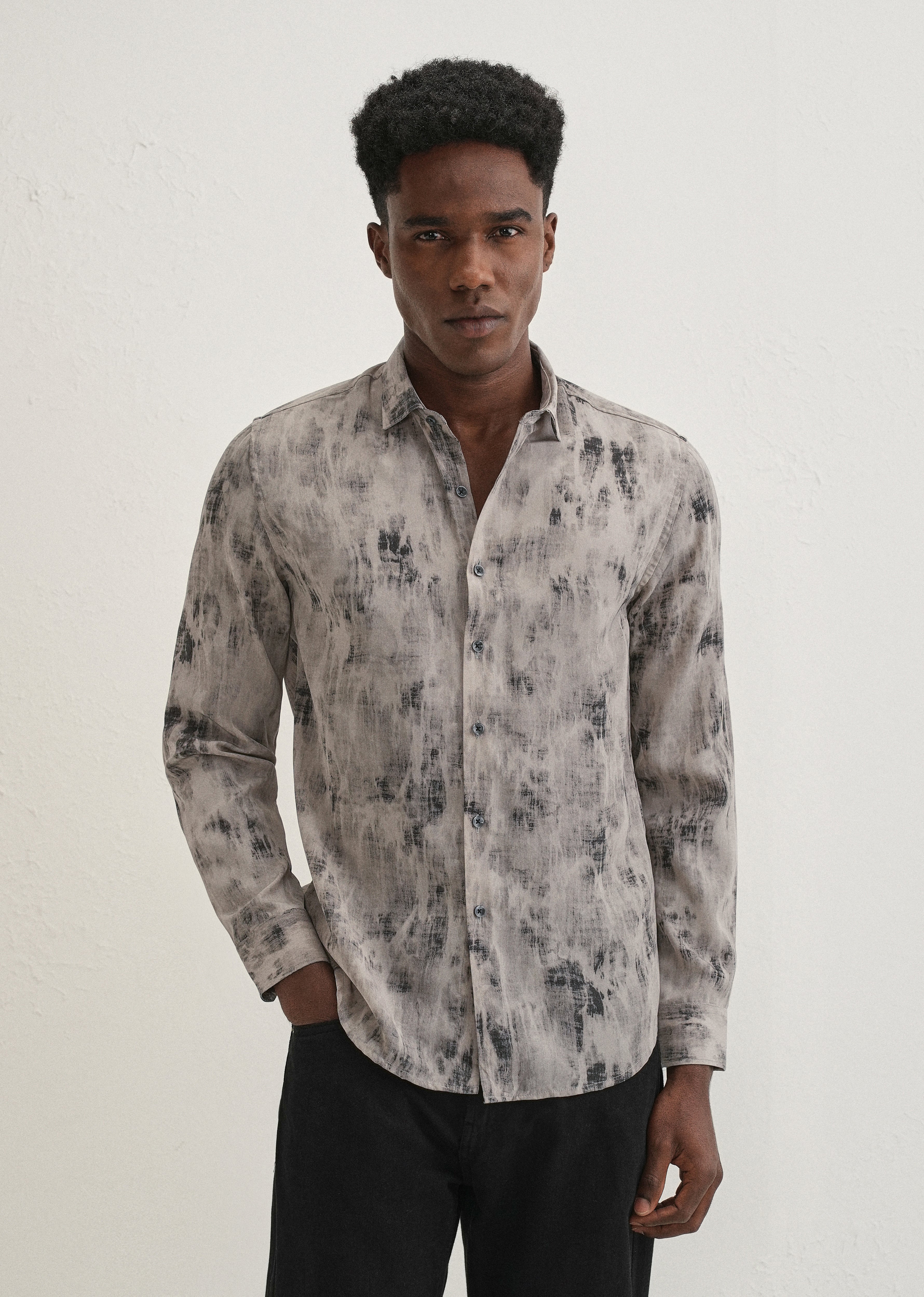 Grey Multi Tone Abstract Printed Shirt