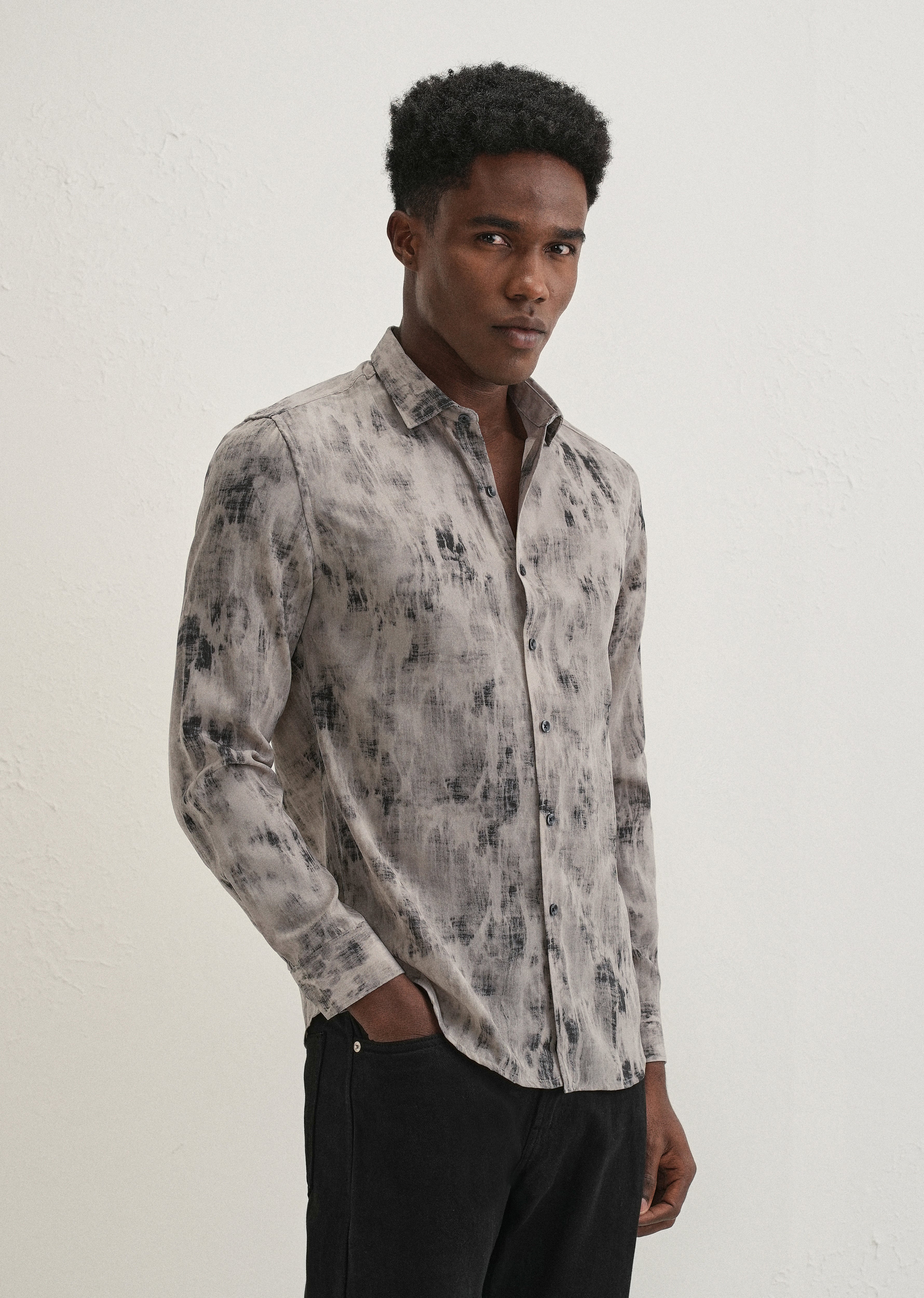 Grey Multi Tone Abstract Printed Shirt