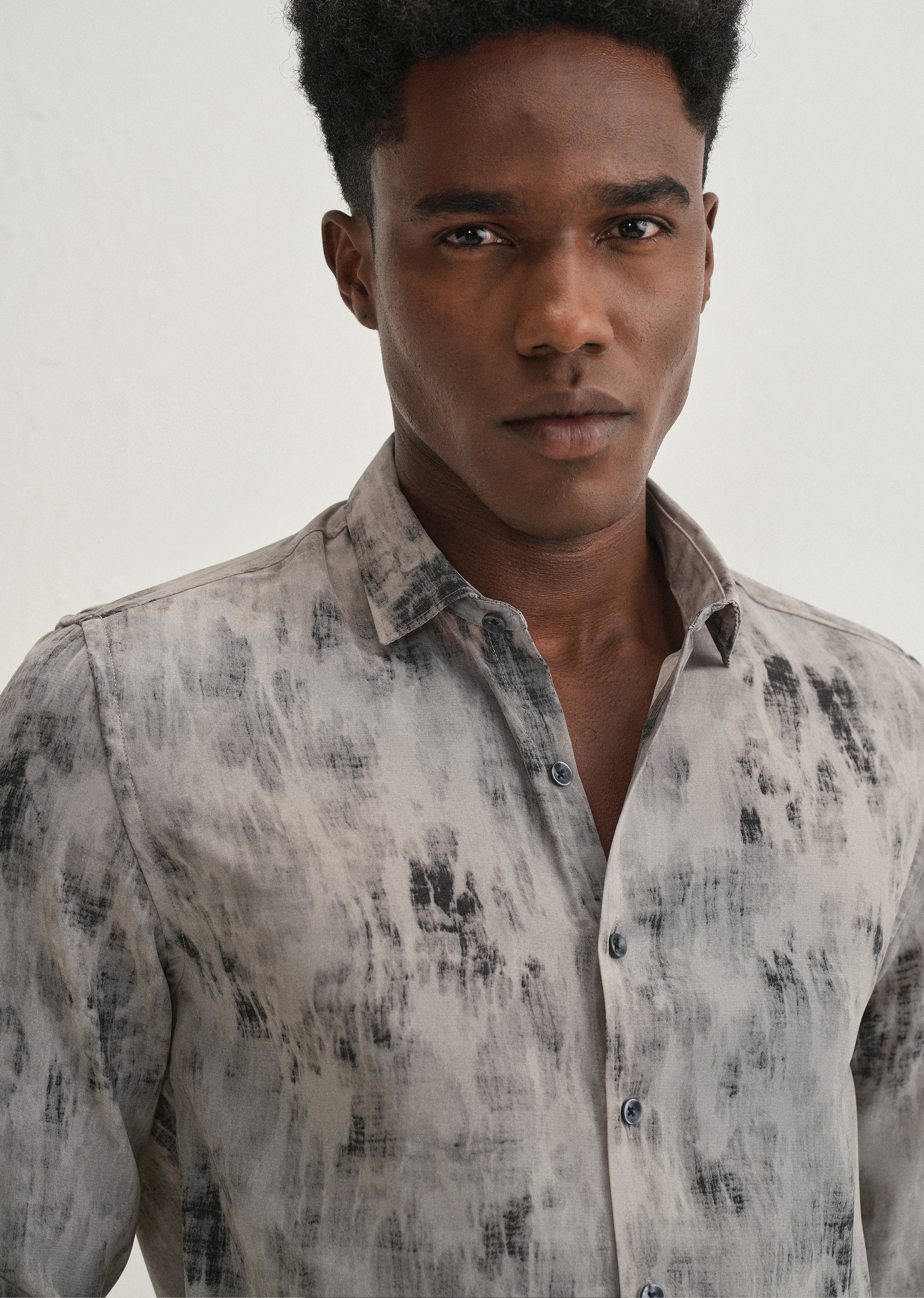 Grey Multi Tone Abstract Printed Shirt