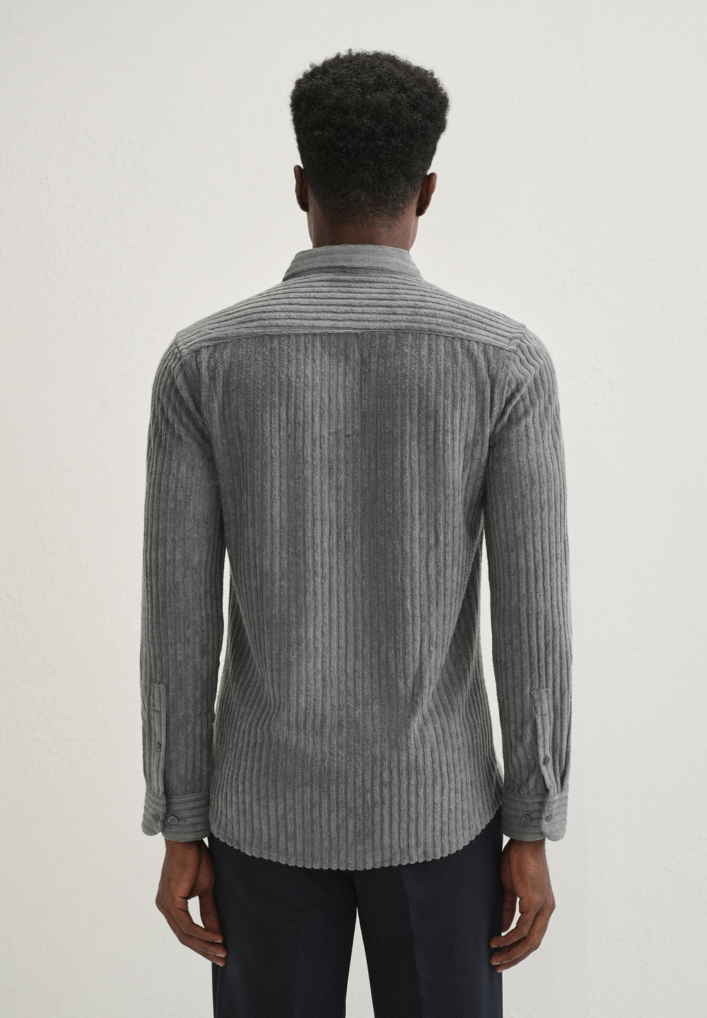 Grey Plain Corduroy Stripe Shirt