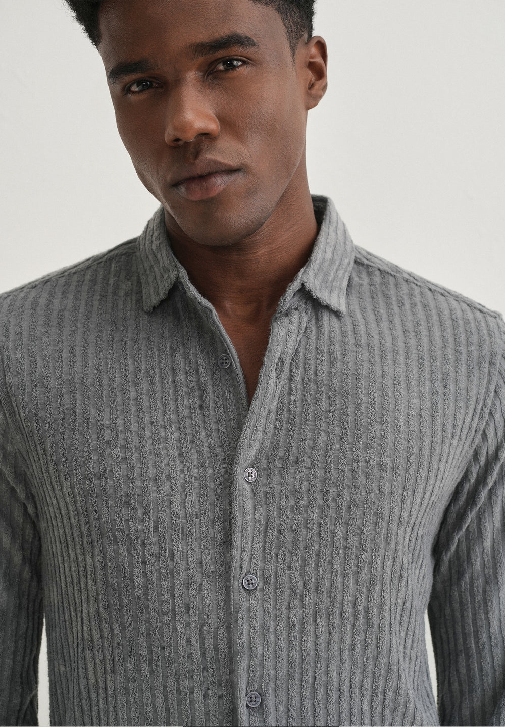 Grey Plain Corduroy Stripe Shirt