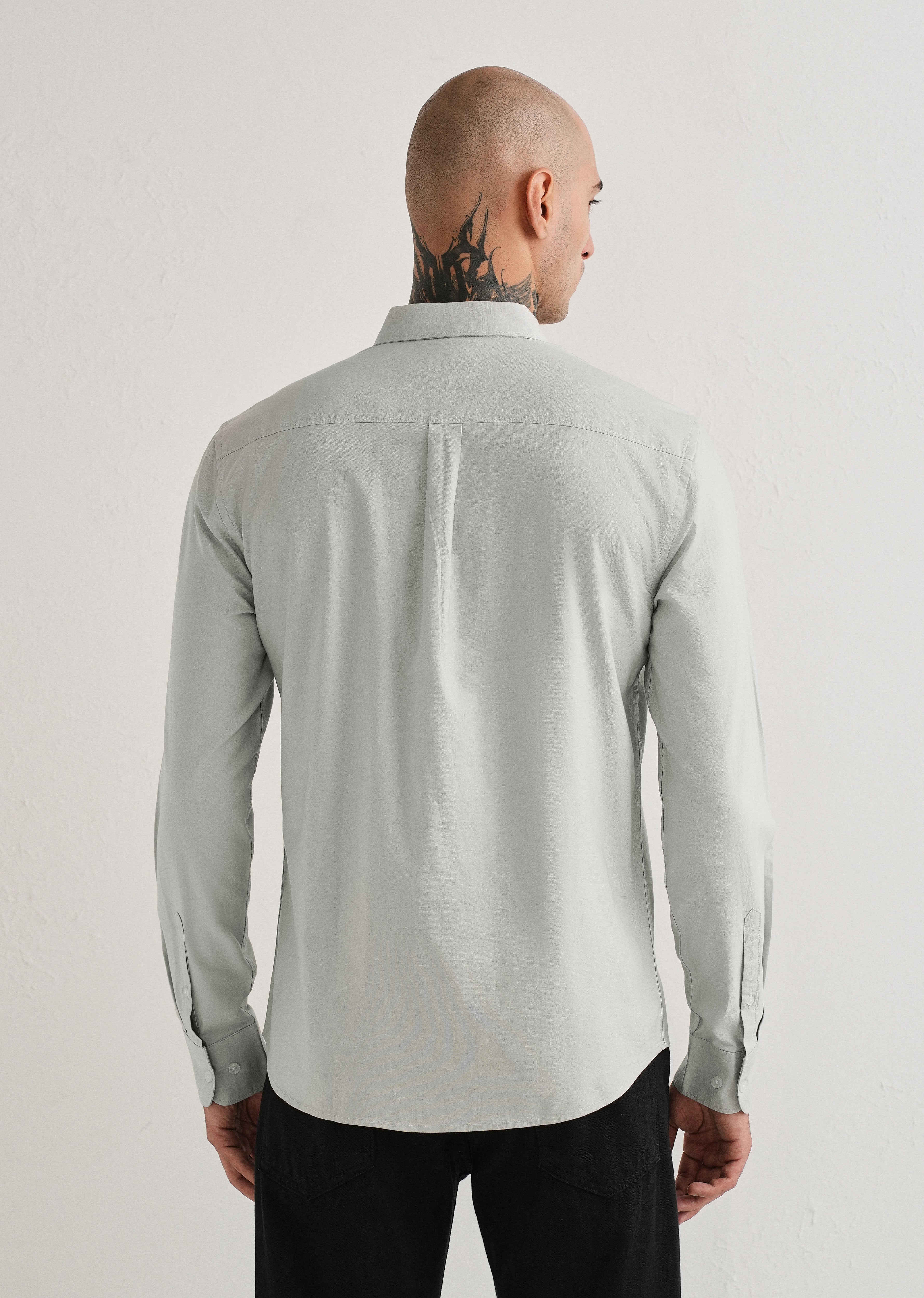 Grey Plain Cotton Oxford Shirt