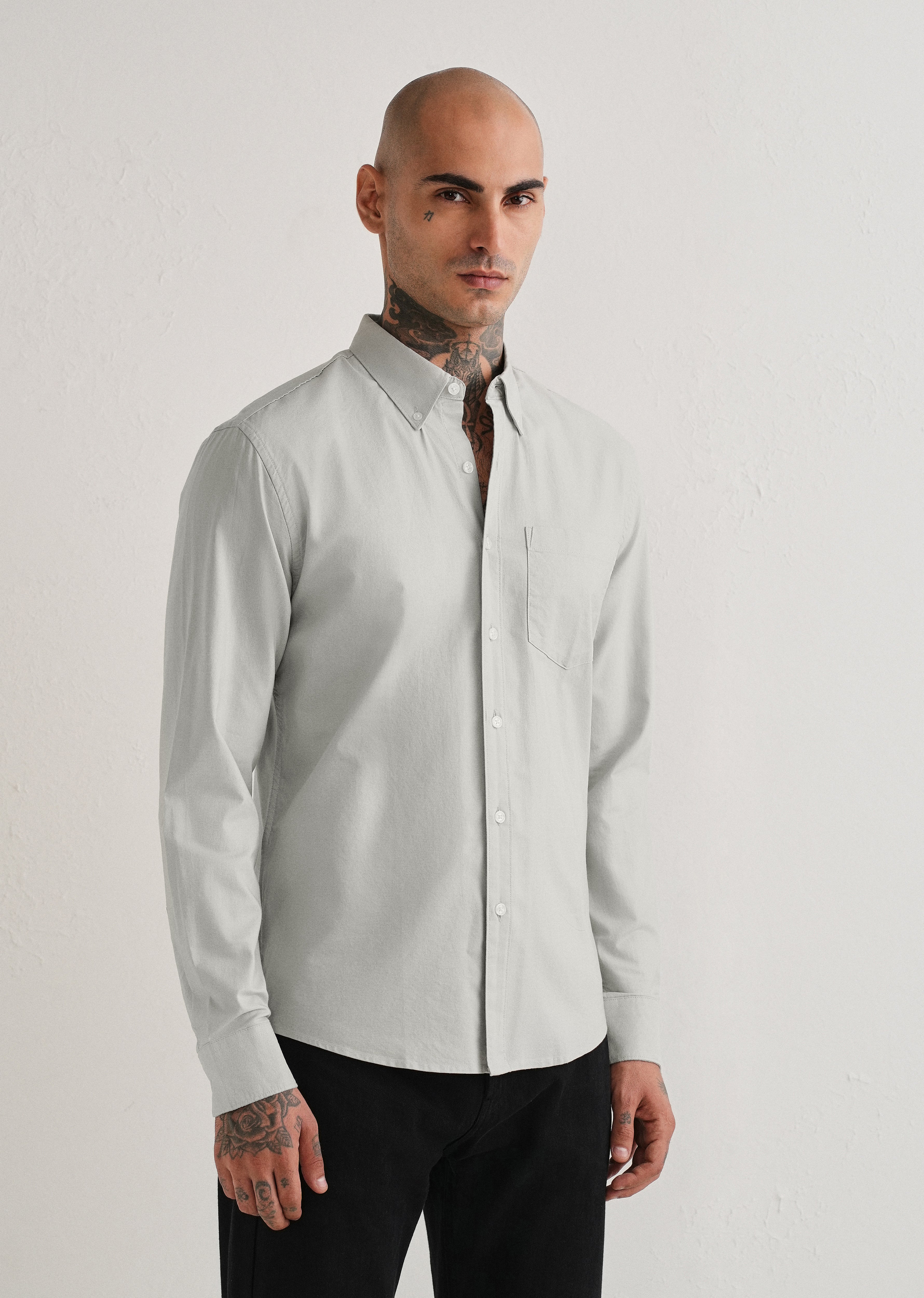 Grey Plain Cotton Oxford Shirt