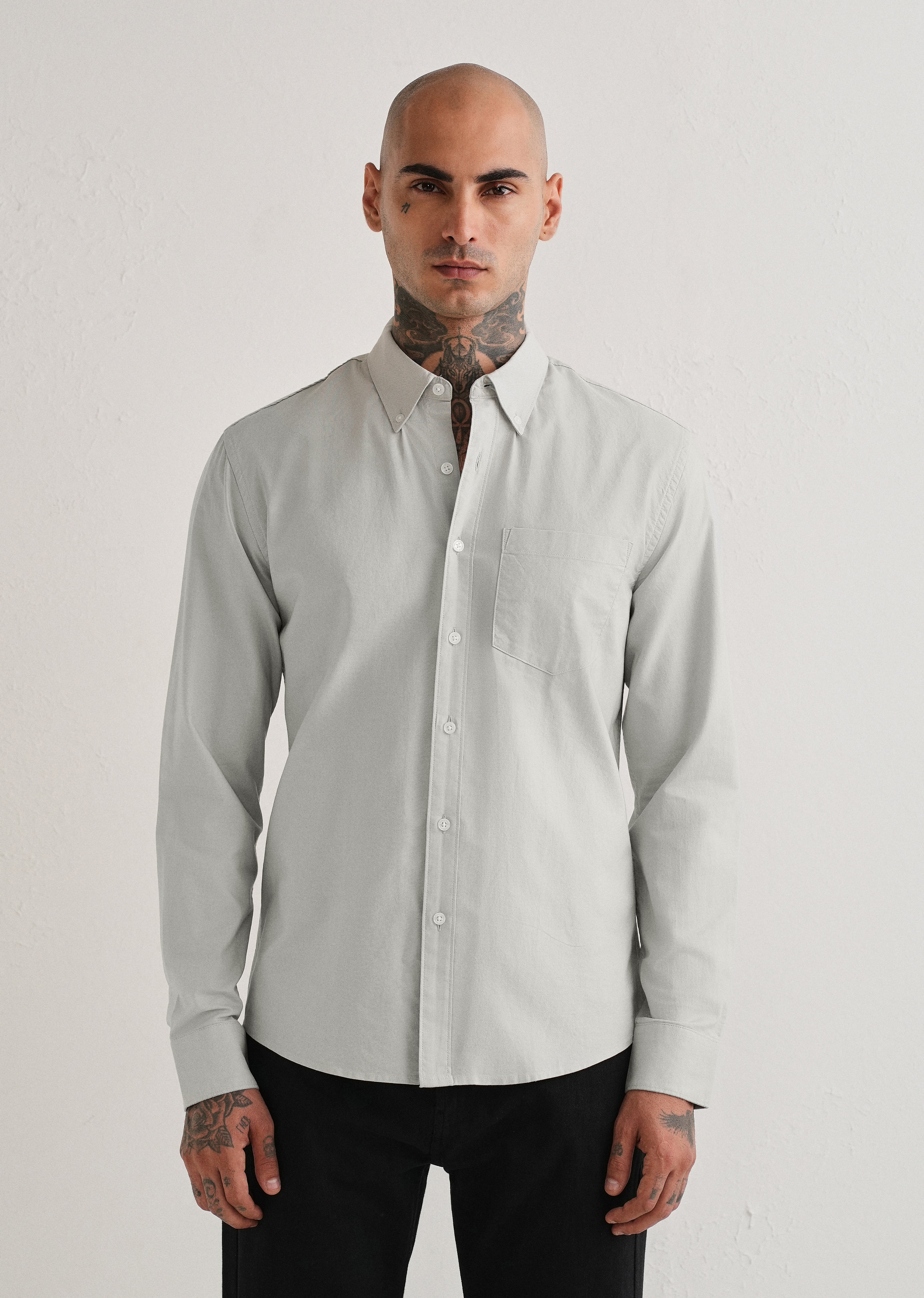 Grey Plain Cotton Oxford Shirt