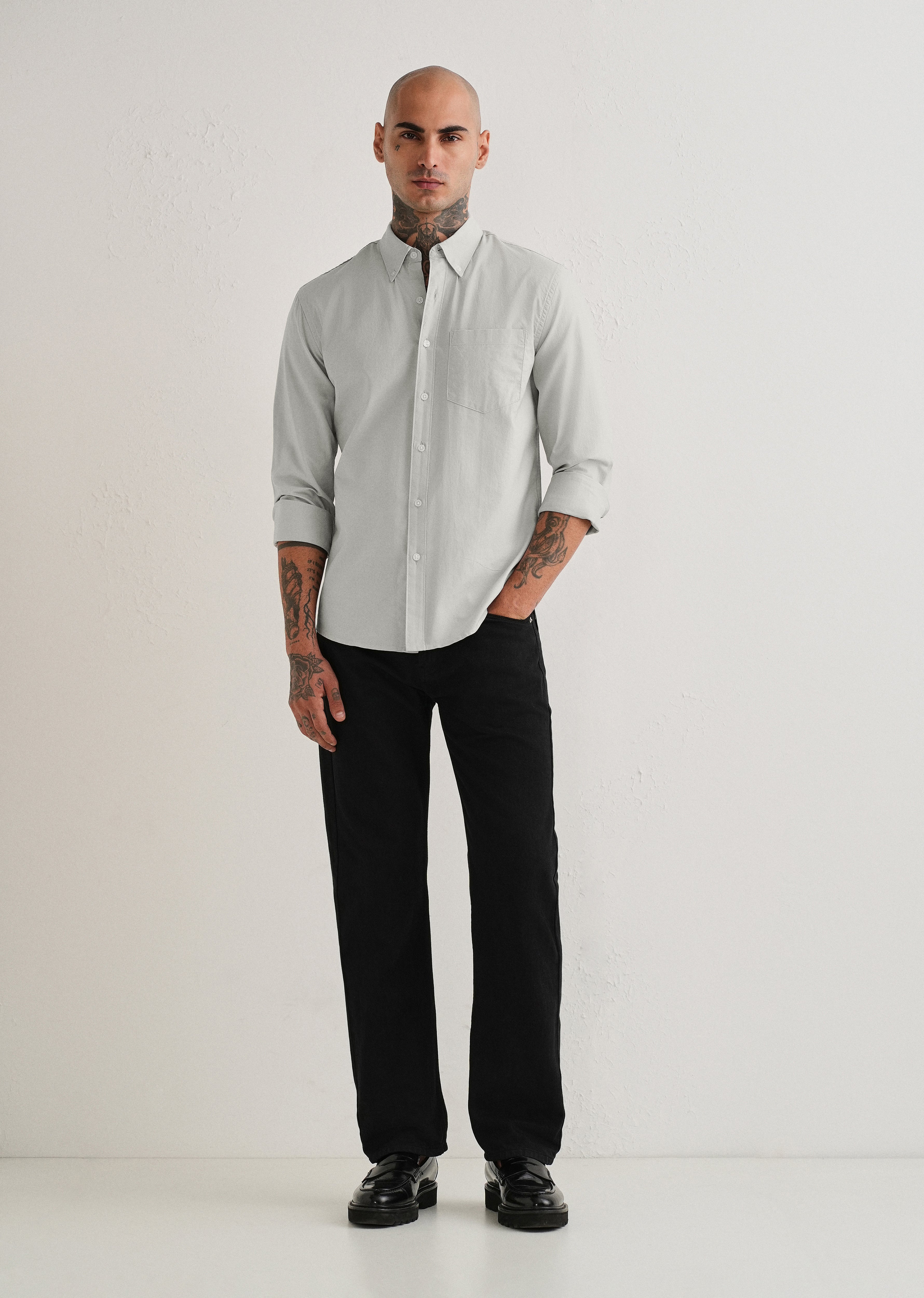 Grey Plain Cotton Oxford Shirt